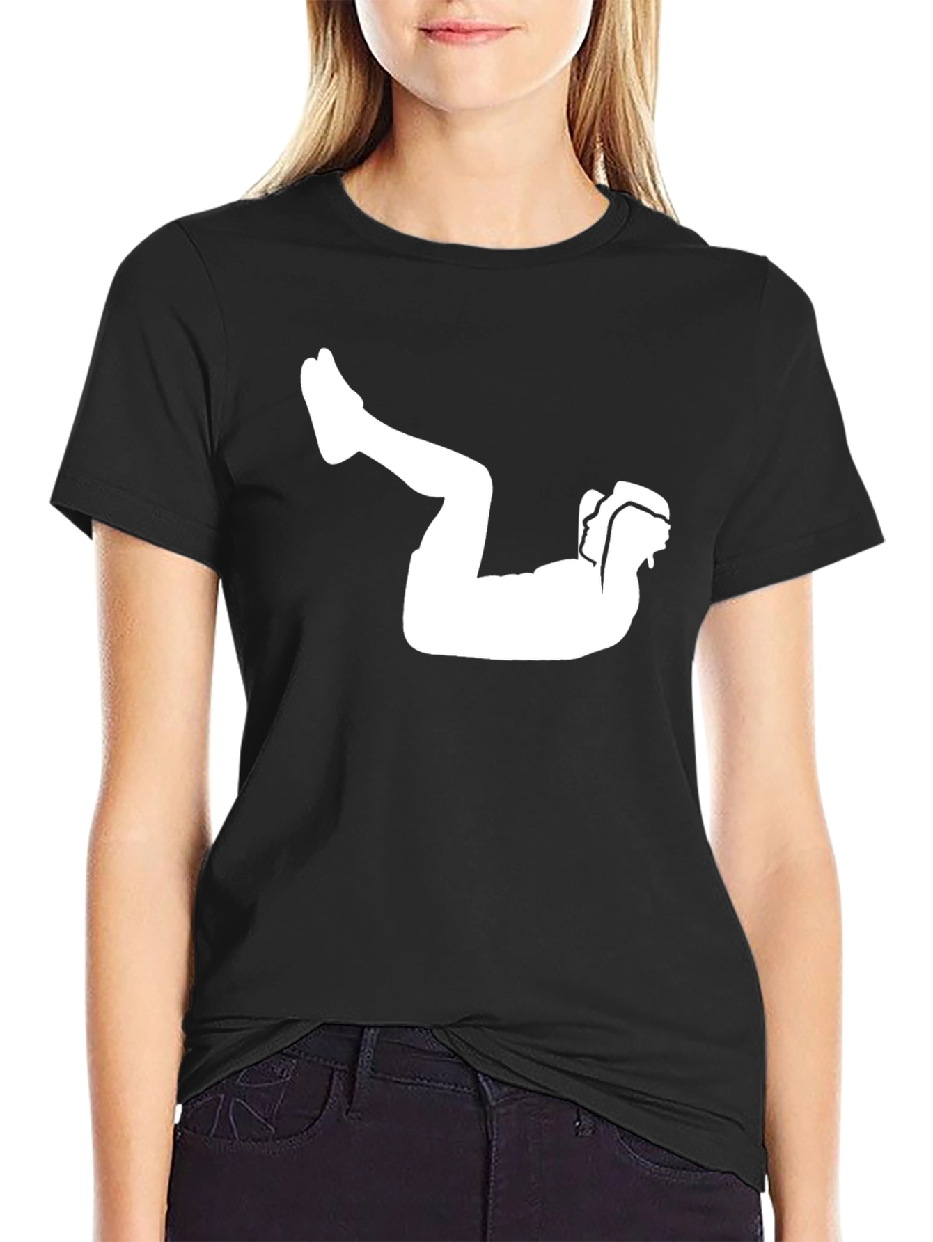 Black T-Shirt with Silhouette Exercise Graphic