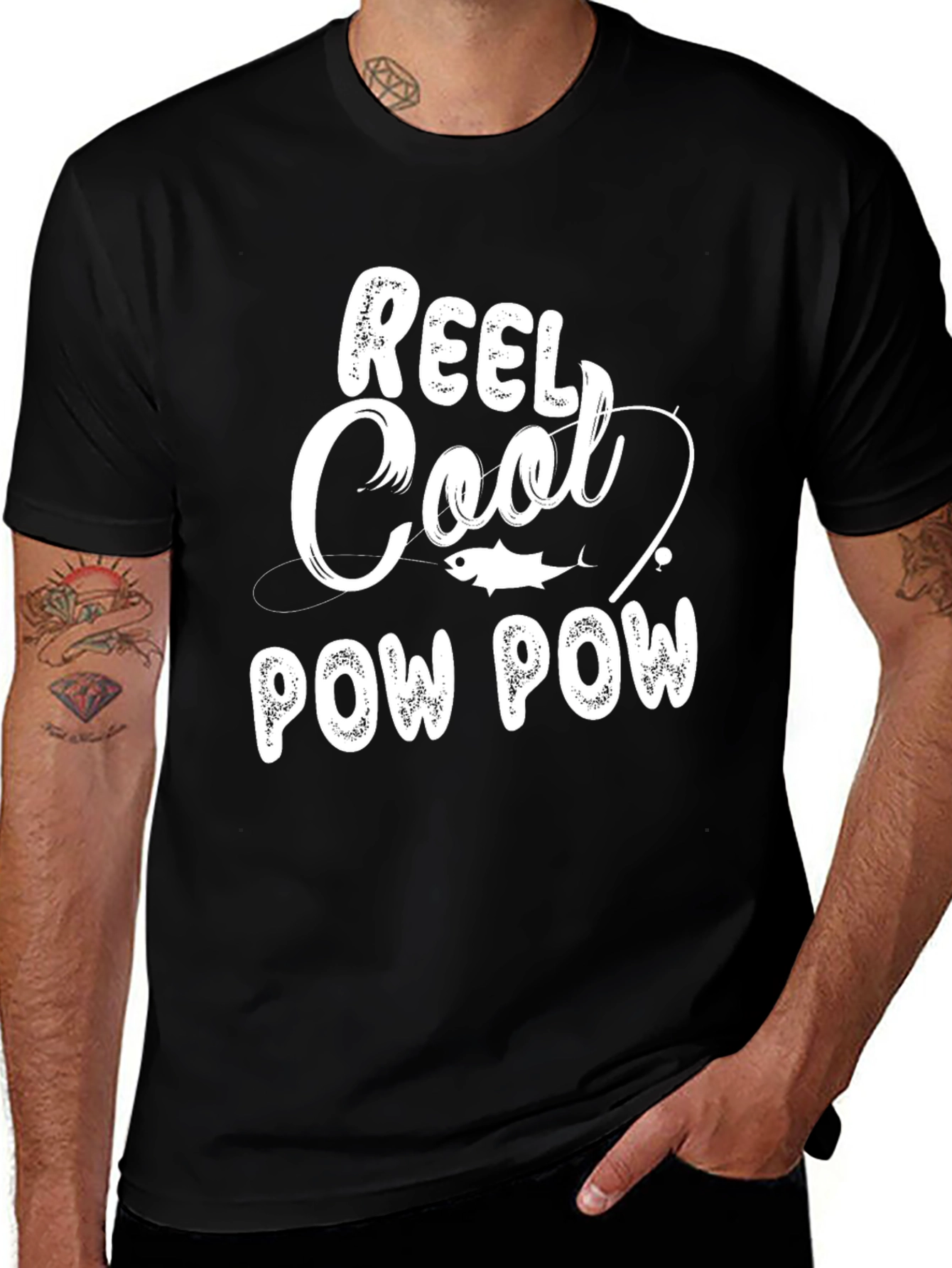 Reel Cool Pow Pow Black Graphic Tee
