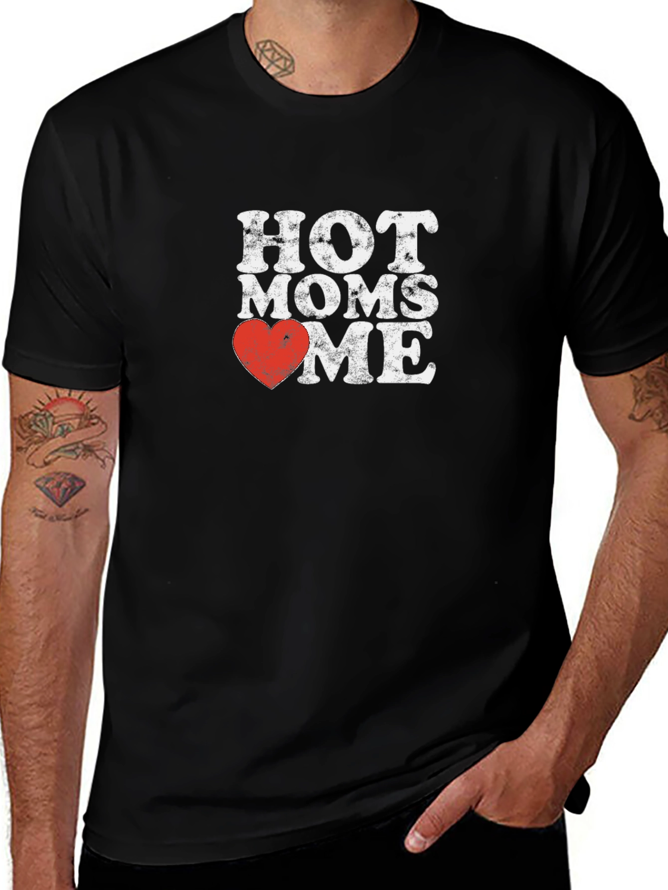 Hot Moms Heart Me Black Graphic T-Shirt