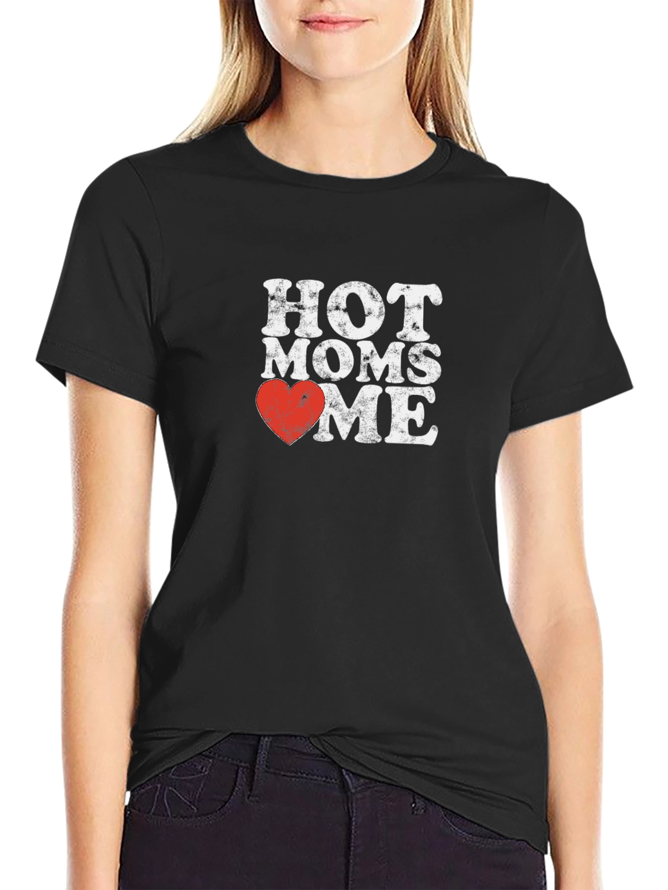 Hot Moms Heart Me Black Graphic T-Shirt