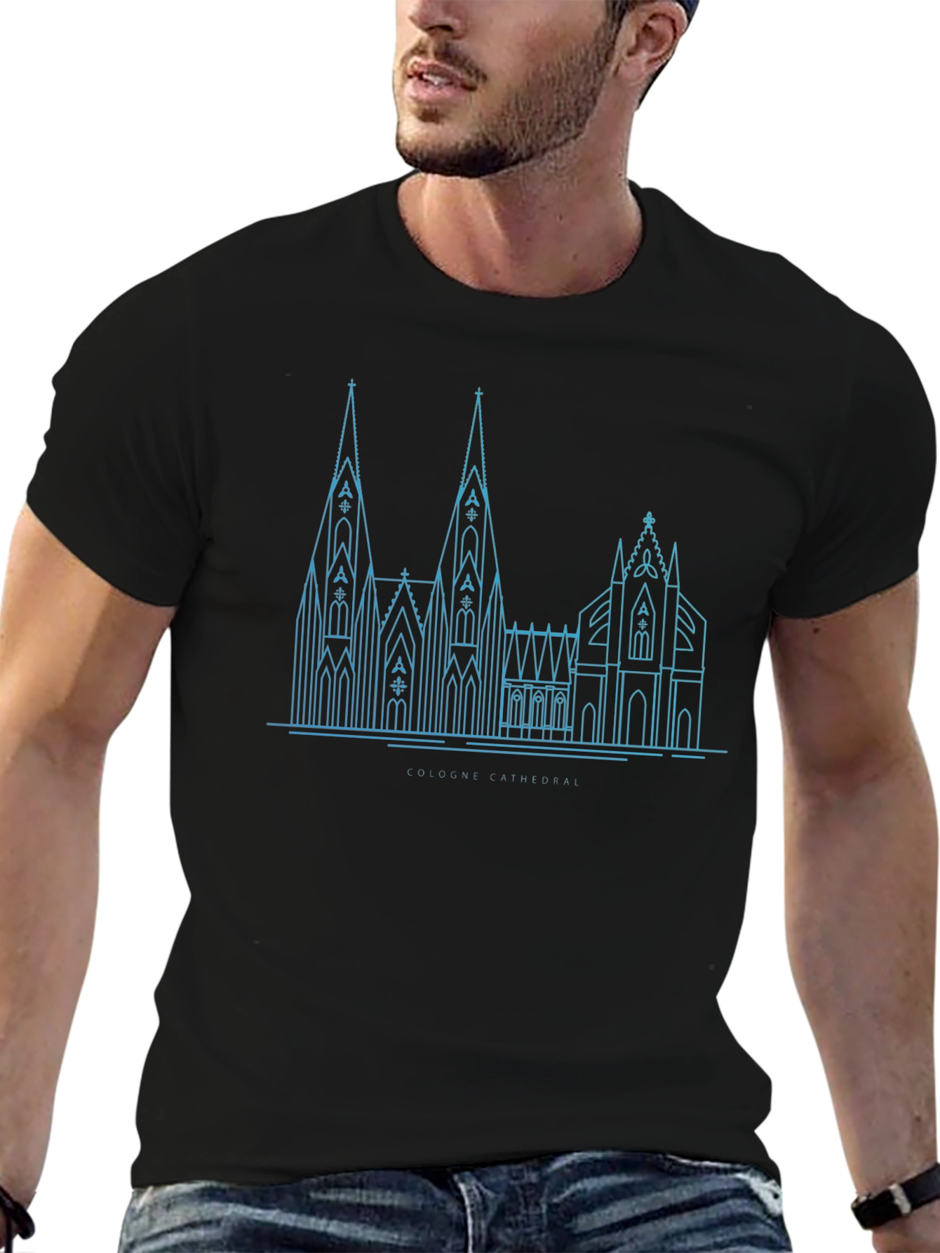 Cologne Cathedral Line Art Black T-Shirt