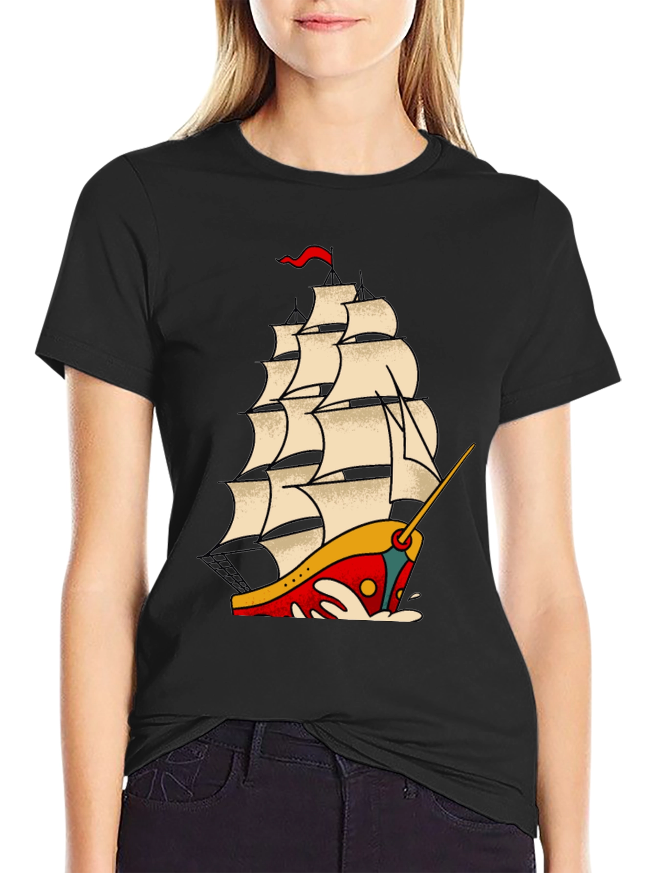 Nautical Sailboat Graphic Tee - Classic Tattoo Style T-Shirt