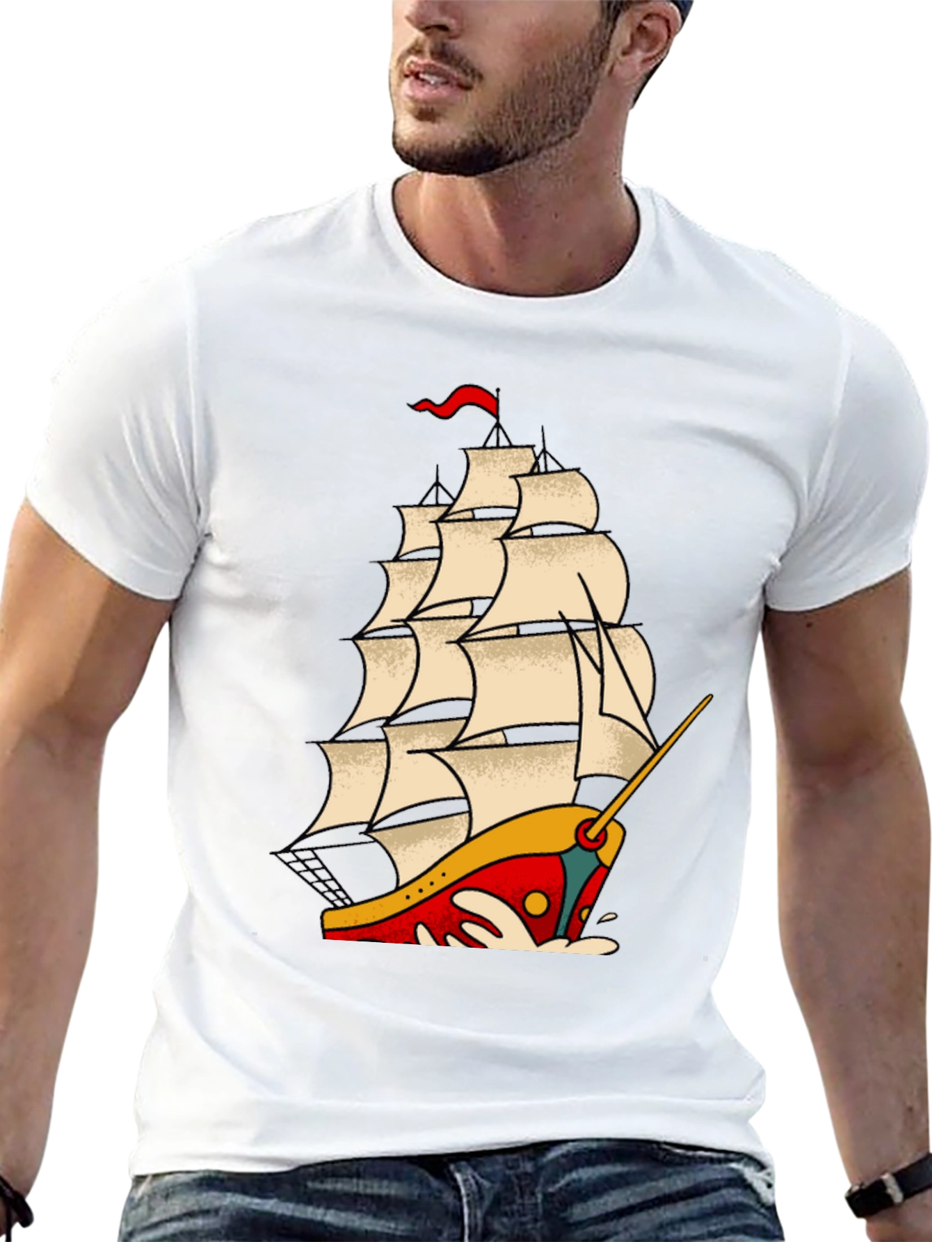 Nautical Sailboat Graphic Tee - Classic Tattoo Style T-Shirt