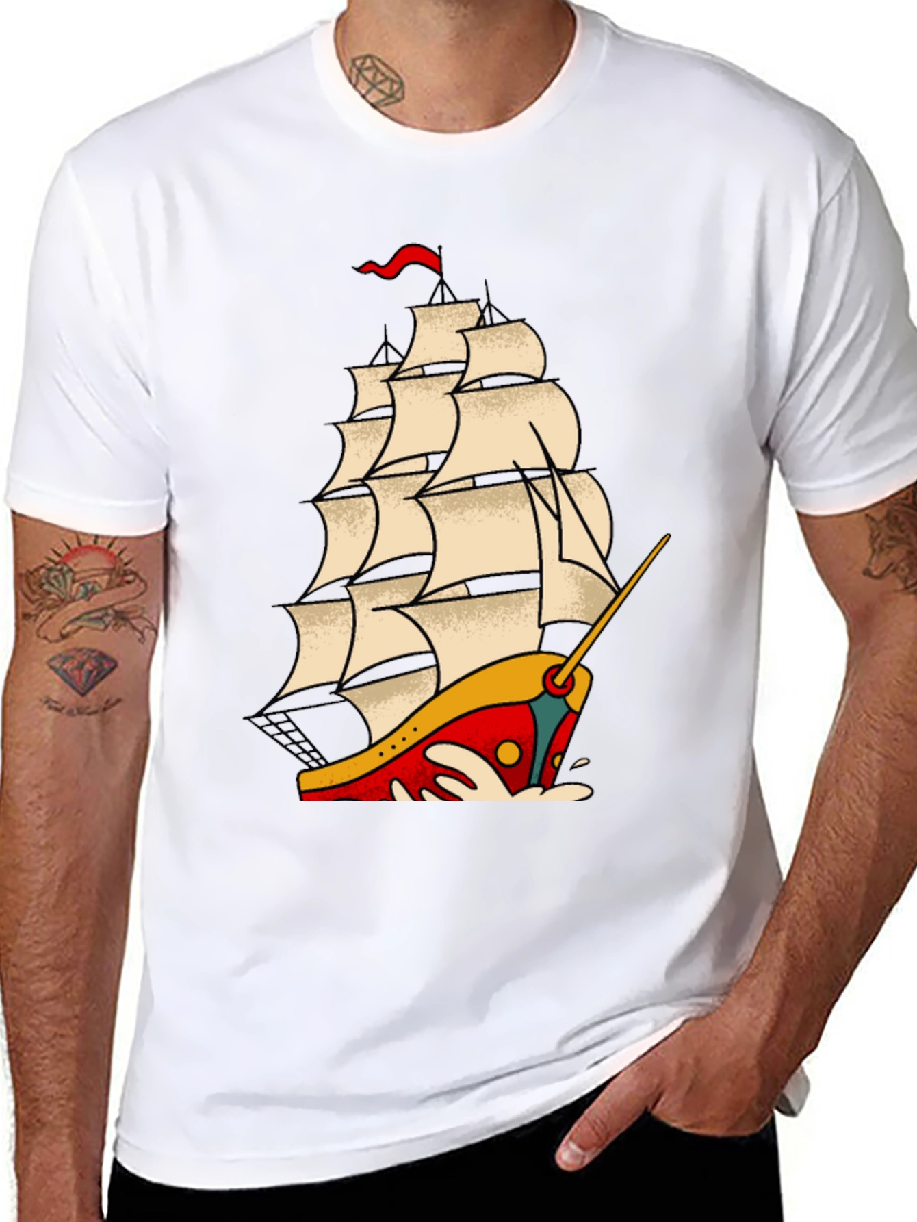 Nautical Sailboat Graphic Tee - Classic Tattoo Style T-Shirt