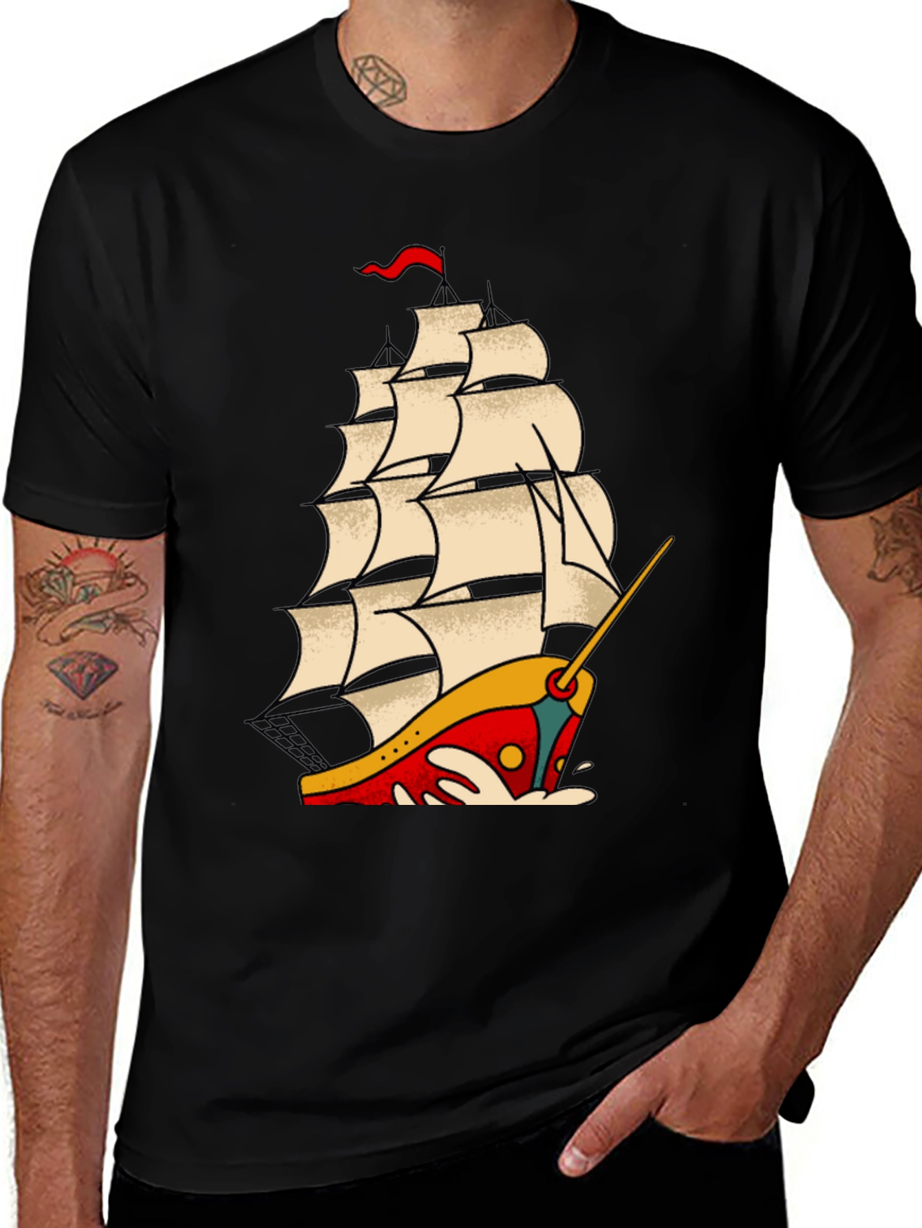 Nautical Sailboat Graphic Tee - Classic Tattoo Style T-Shirt