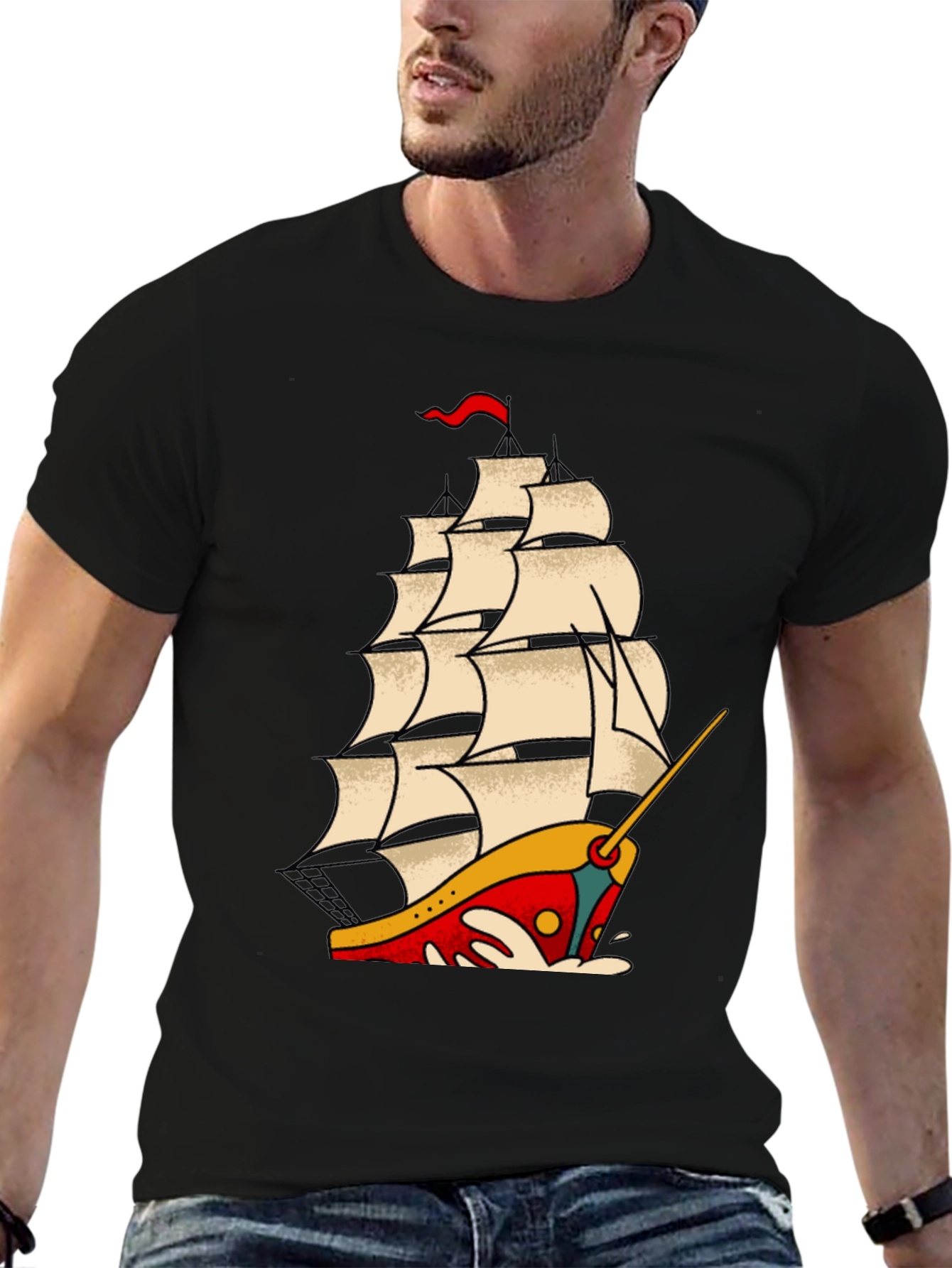 Nautical Sailboat Graphic Tee - Classic Tattoo Style T-Shirt