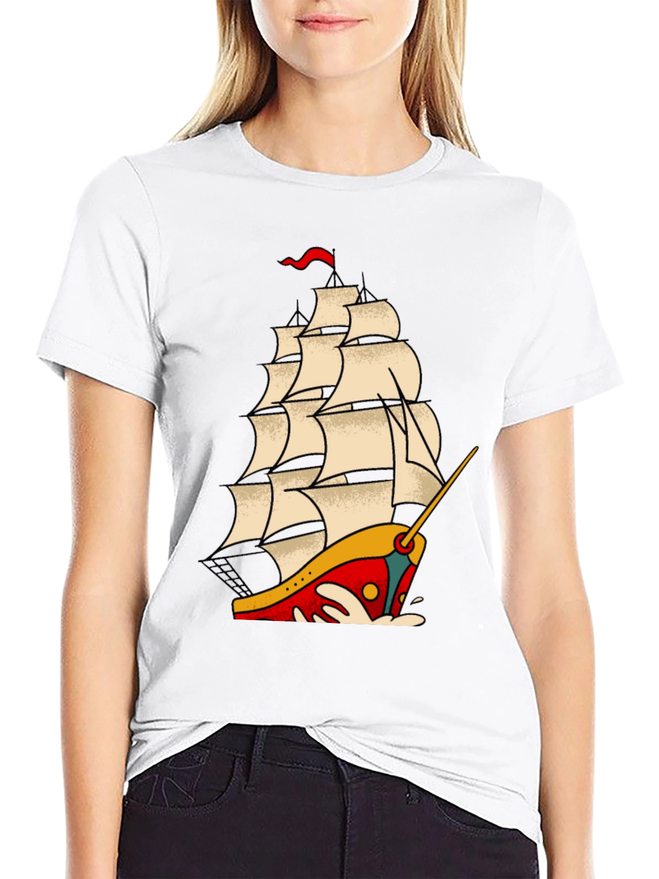 Nautical Sailboat Graphic Tee - Classic Tattoo Style T-Shirt