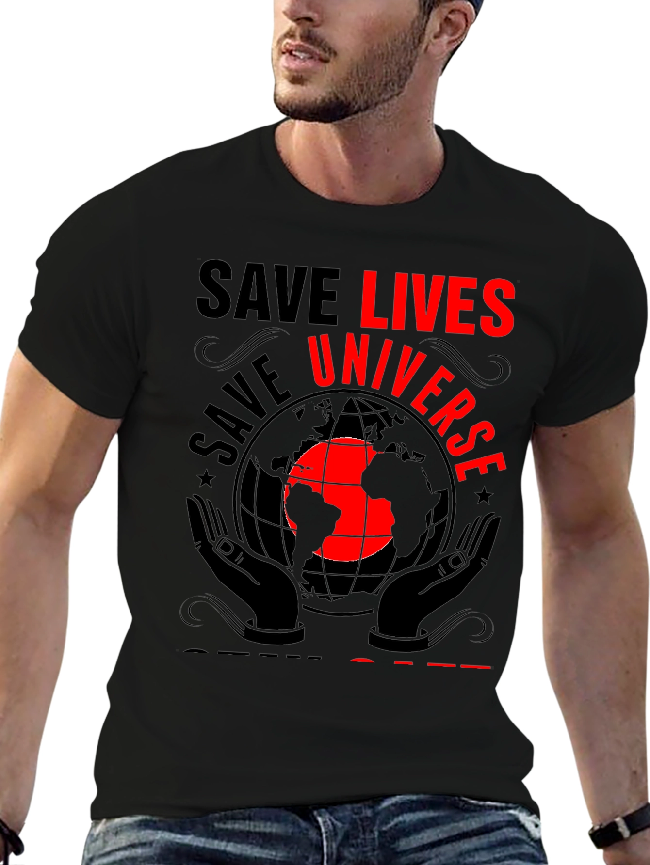 Save Lives Universe Black Graphic Tee