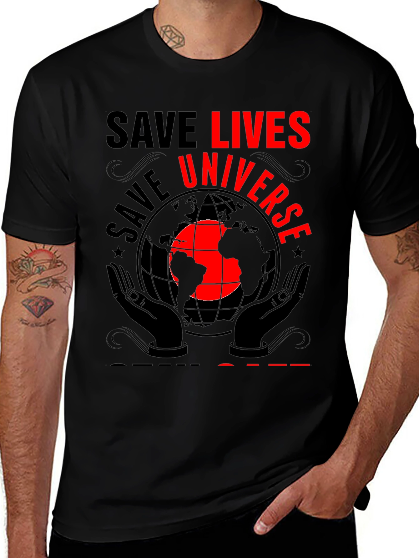 Save Lives Universe Black Graphic Tee