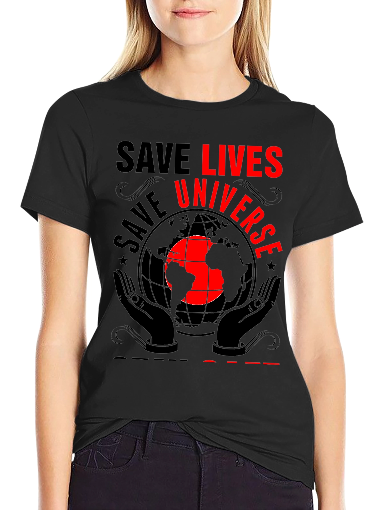 Save Lives Universe Black Graphic Tee