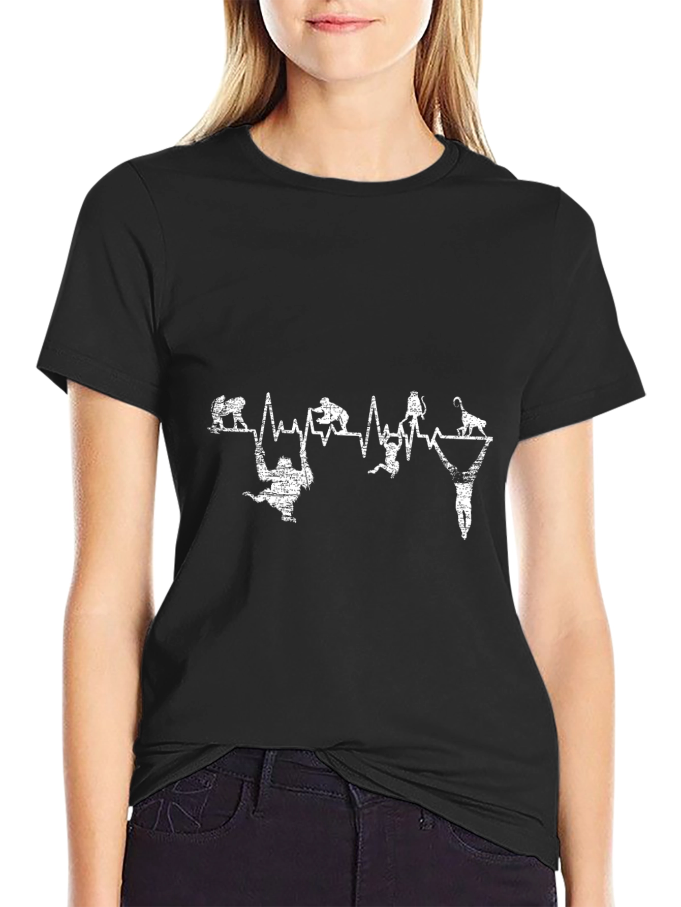 Funny Climbing Heartbeat Black T-Shirt