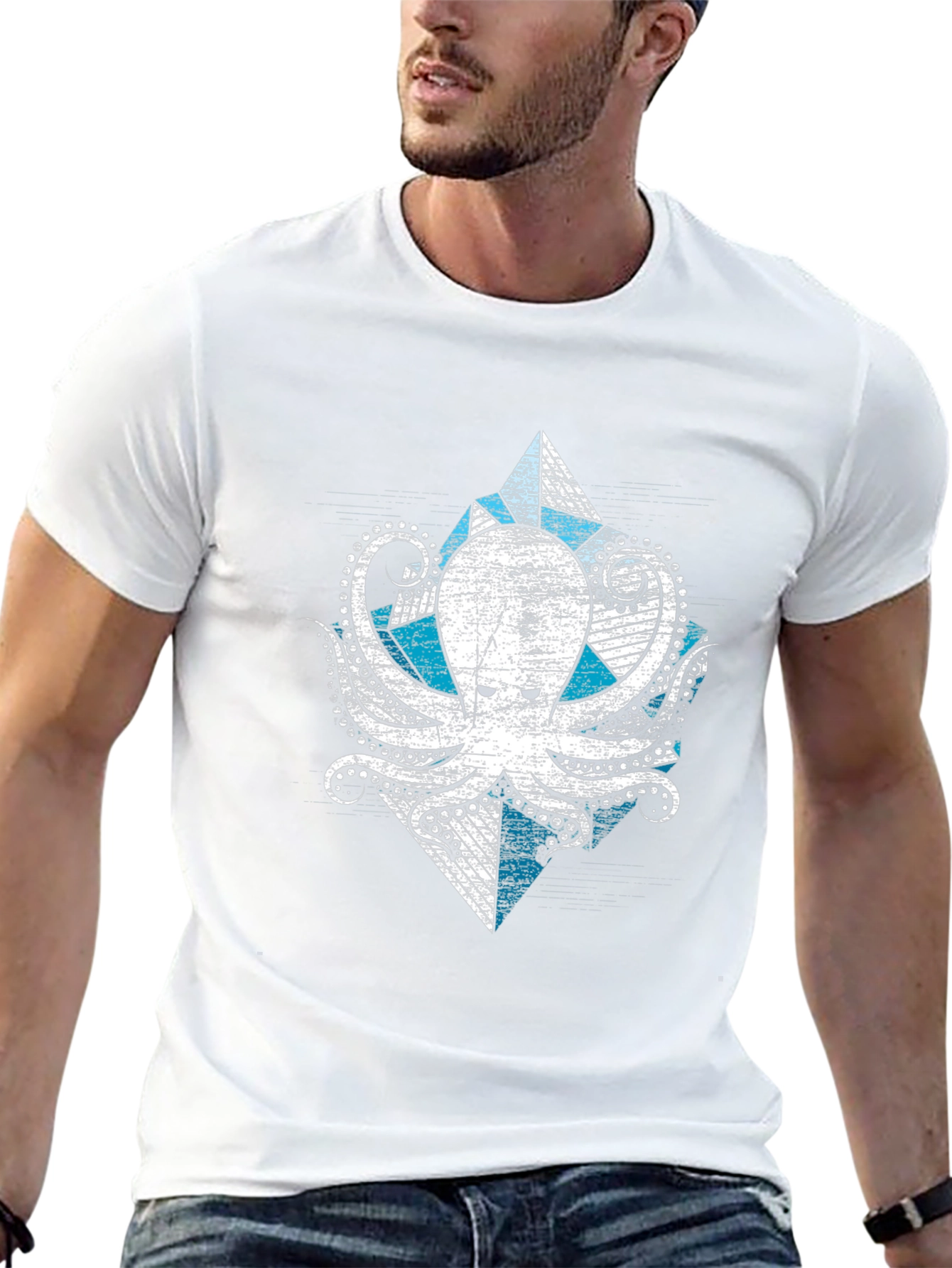 Geometric Octopus Graphic Tee - Cool Design