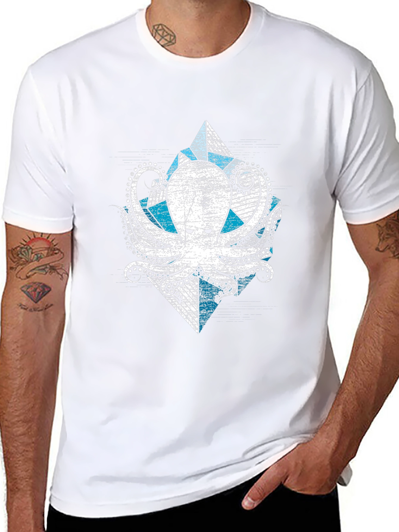 Geometric Octopus Graphic Tee - Cool Design