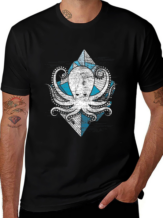 Geometric Octopus Graphic Tee - Cool Design
