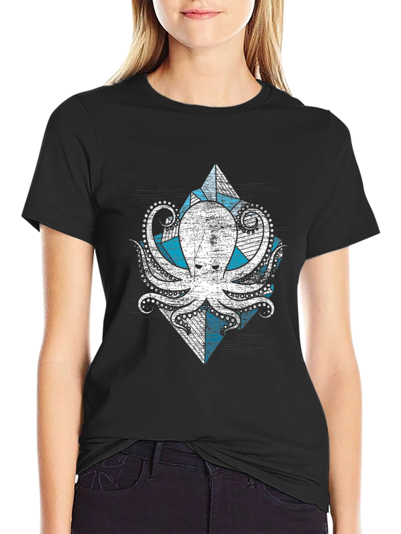 Geometric Octopus Graphic Tee - Cool Design