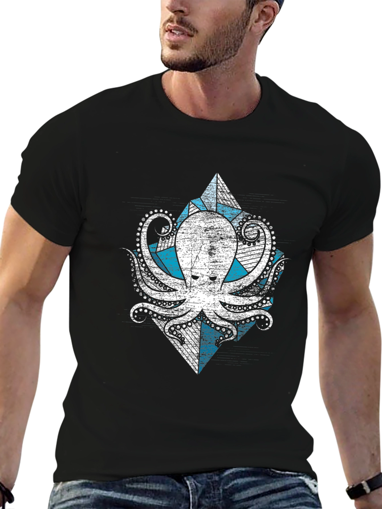 Geometric Octopus Graphic Tee - Cool Design