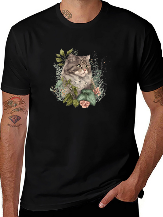 Floral Cat Graphic Tee - Stylish Comfort