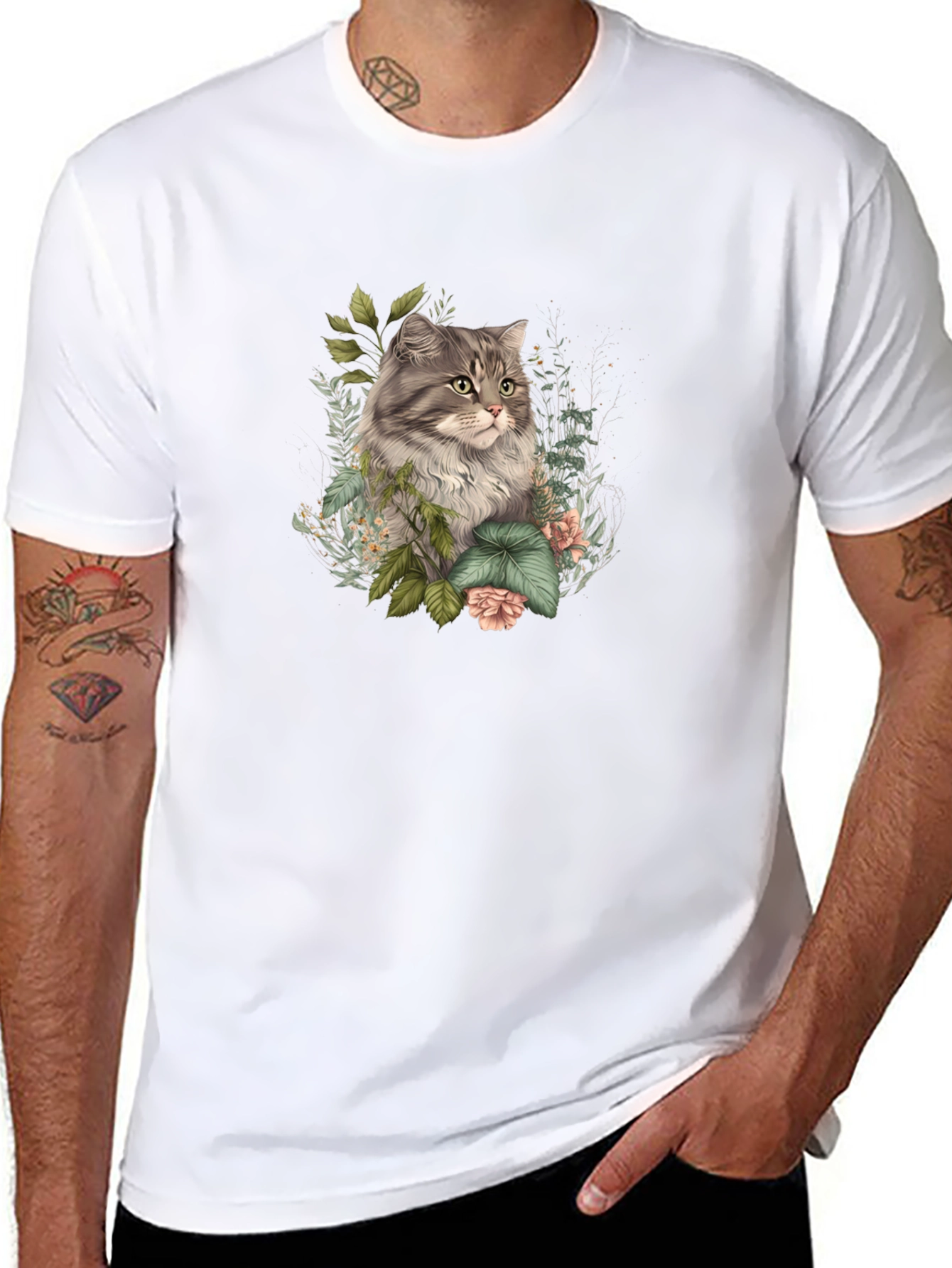 Floral Cat Graphic Tee - Stylish Comfort