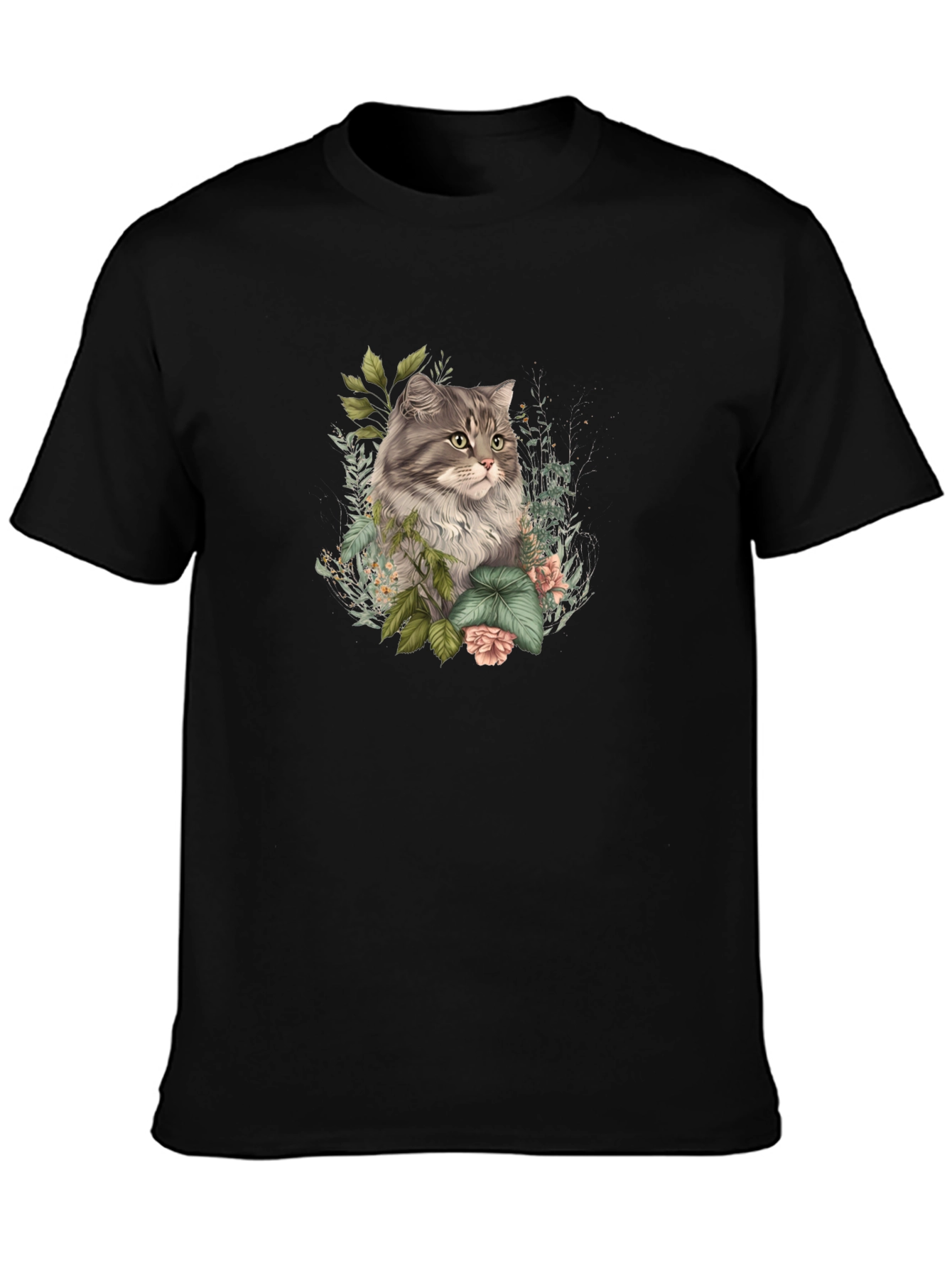 Floral Cat Graphic Tee - Stylish Comfort
