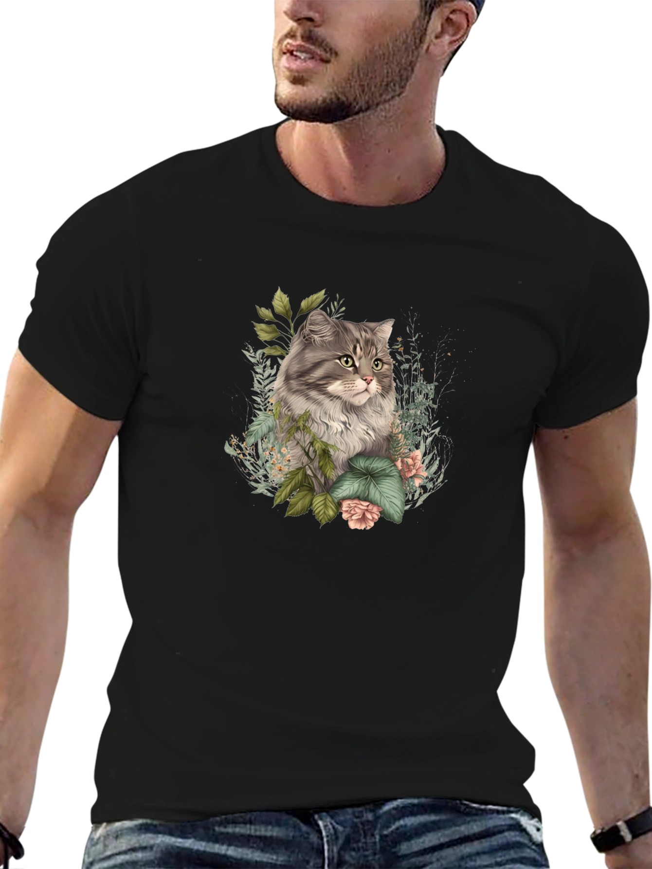 Floral Cat Graphic Tee - Stylish Comfort