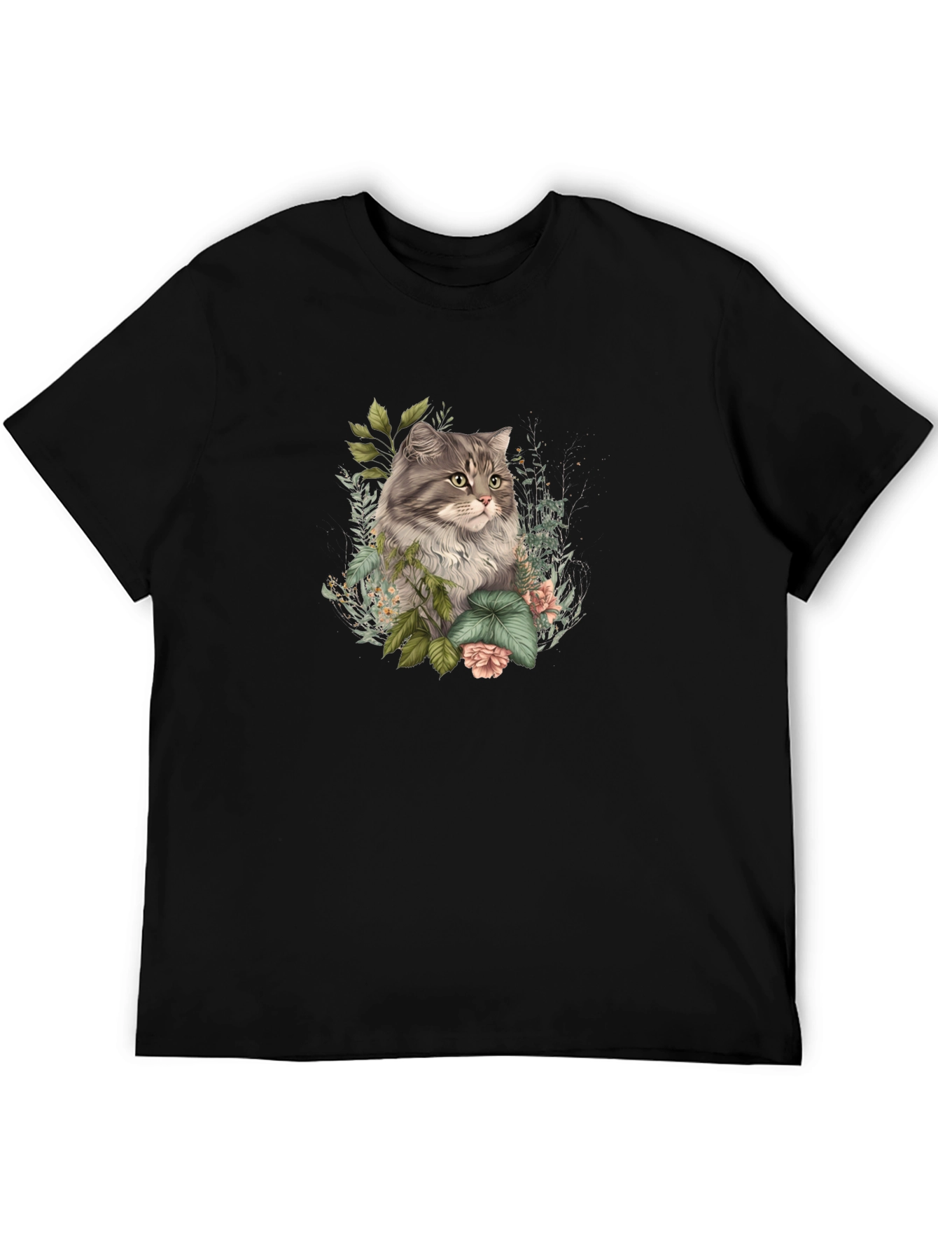 Floral Cat Graphic Tee - Stylish Comfort