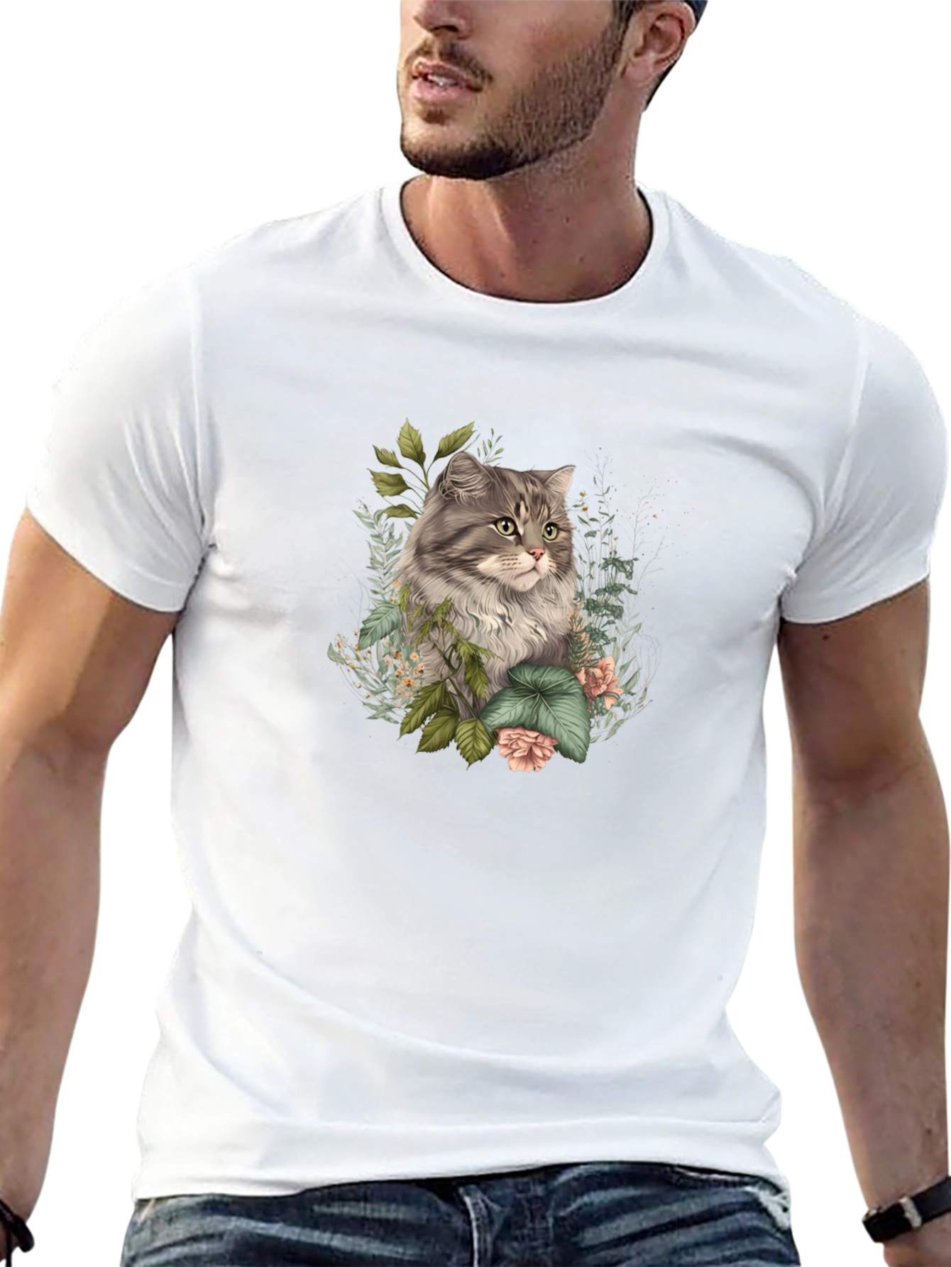 Floral Cat Graphic Tee - Stylish Comfort