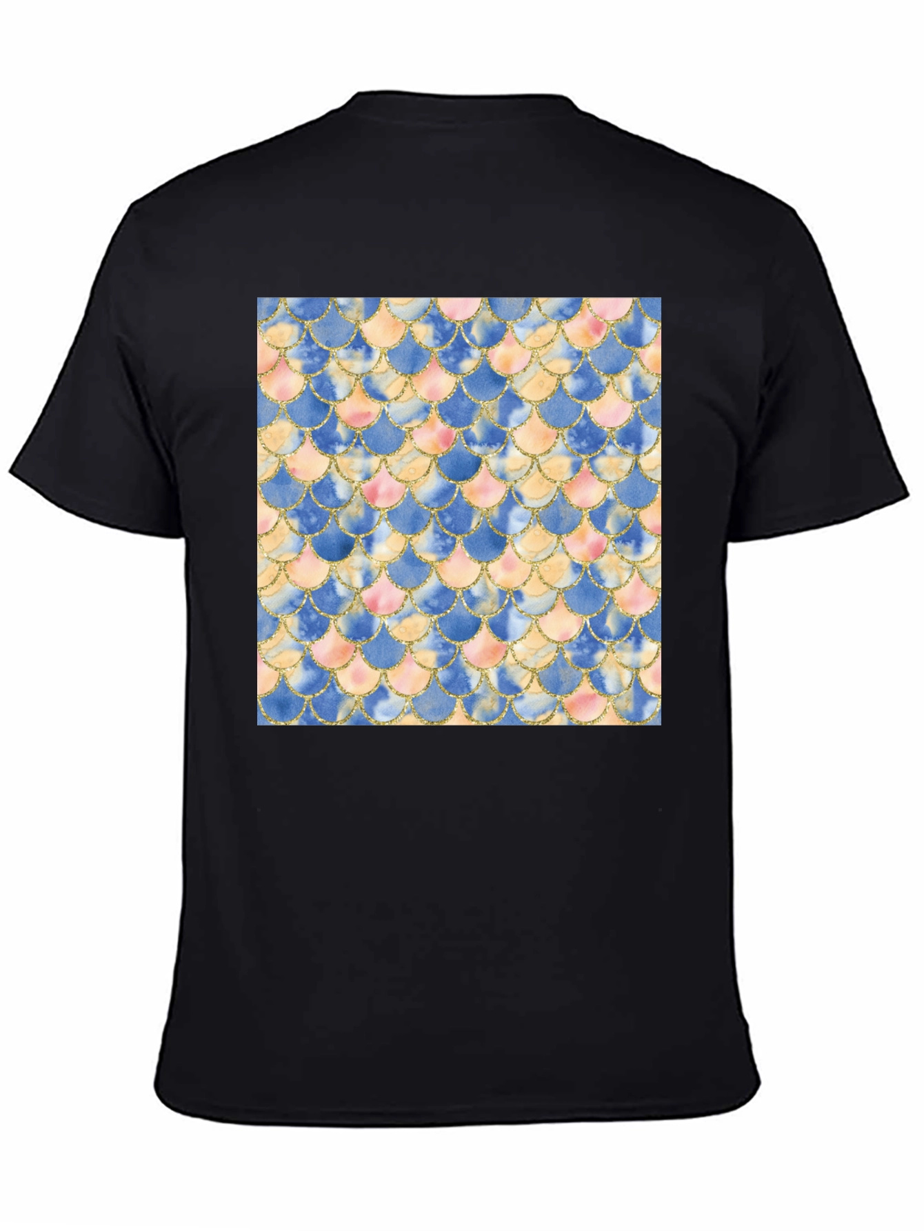 Mermaid Scale Pattern Tee - Stylish Mens Black T-Shirt