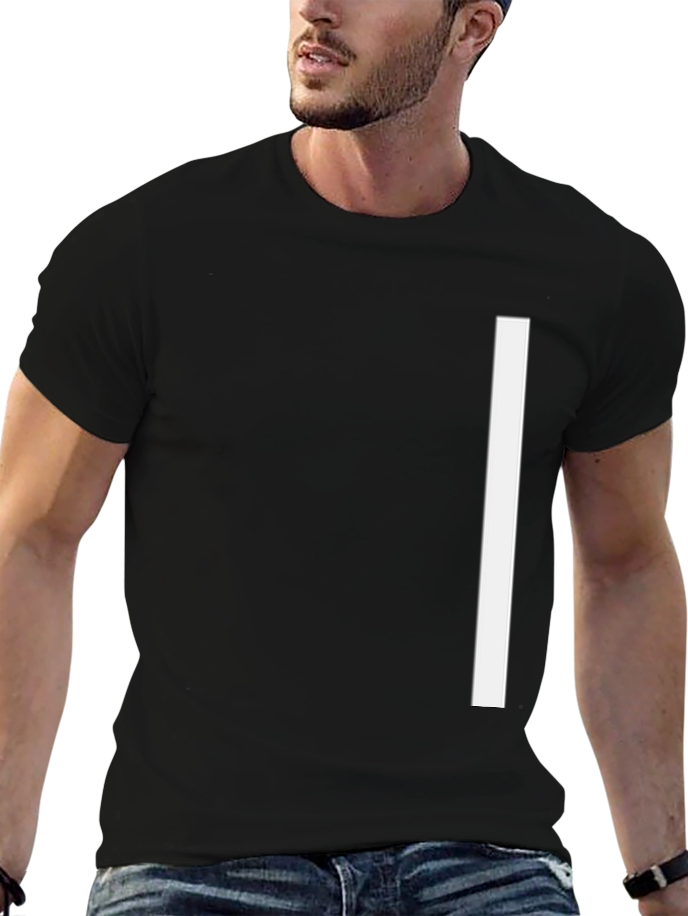 Minimalist Black T-Shirt with White Stripe Design