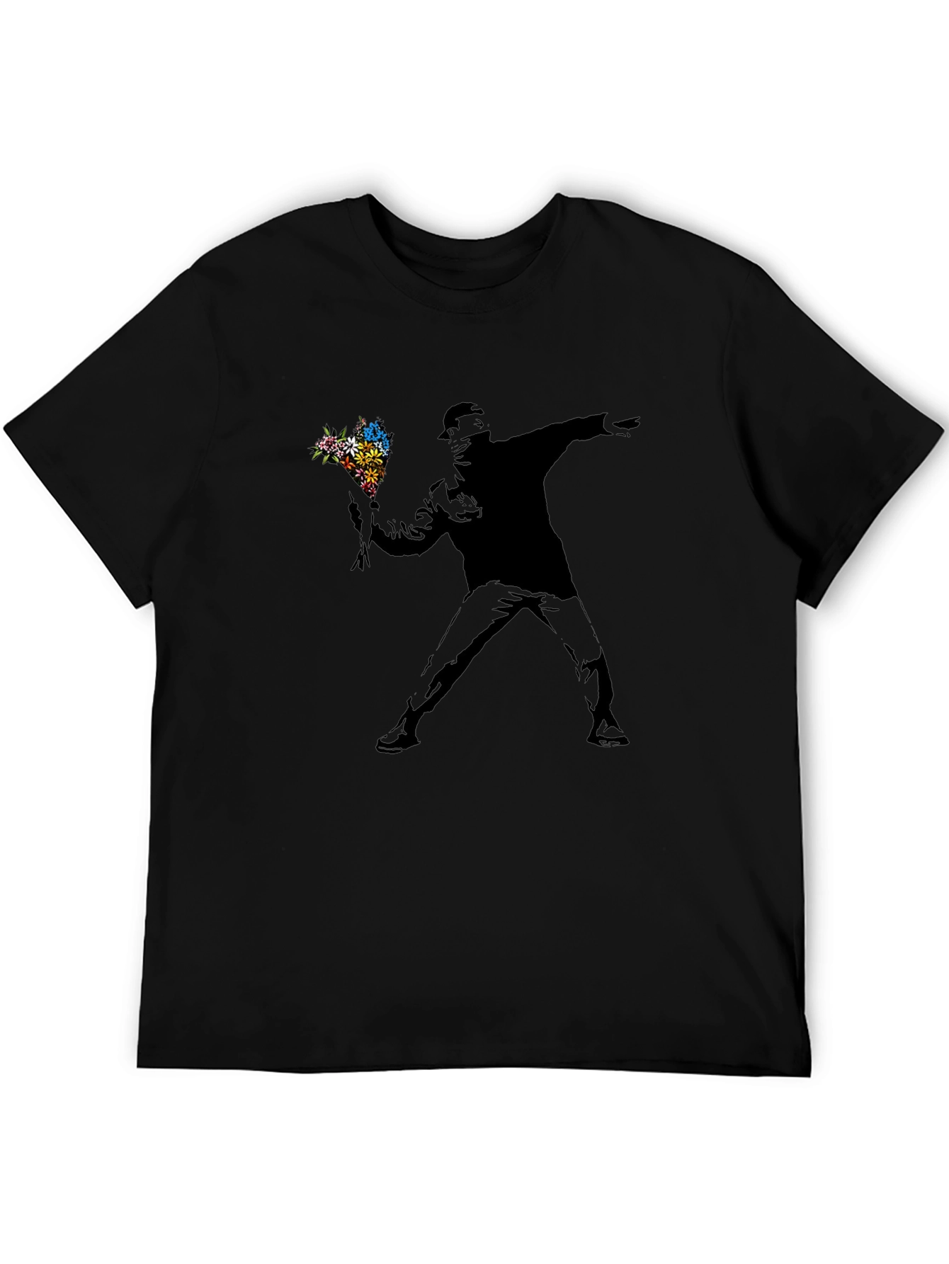 Banksy Flower Thrower Black Graphic Tee