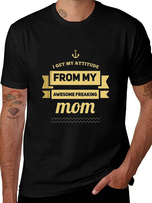 Attitude From Mom Graphic Tee - Black Cotton T-Shirt