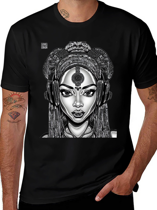 Black T-Shirt with Graphic Woman Design