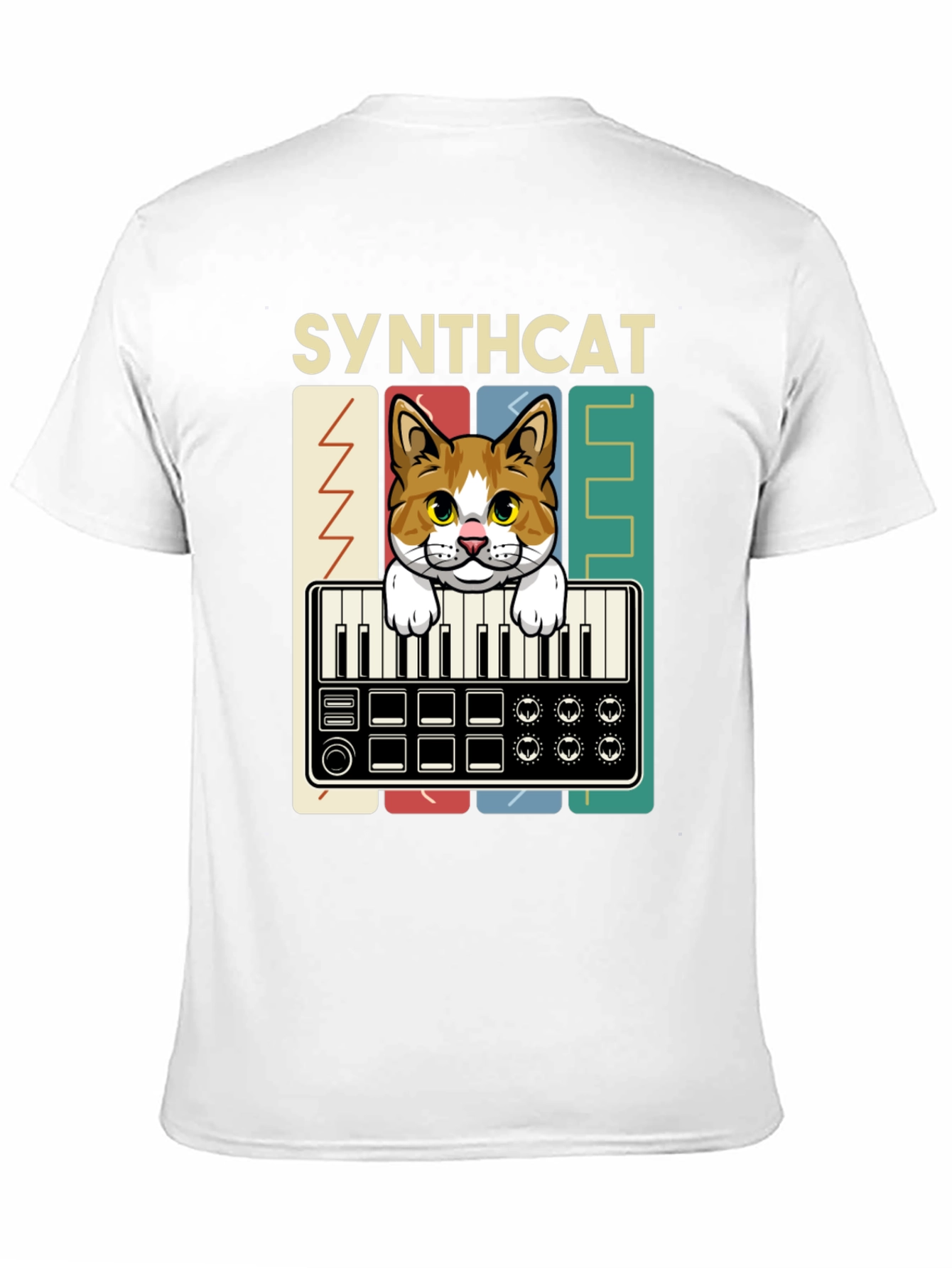 Synthcat Graphic T-Shirt: Keyboard Playing Cat