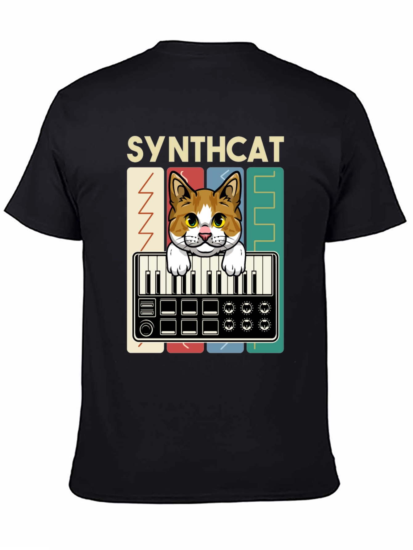 Synthcat Graphic T-Shirt: Keyboard Playing Cat