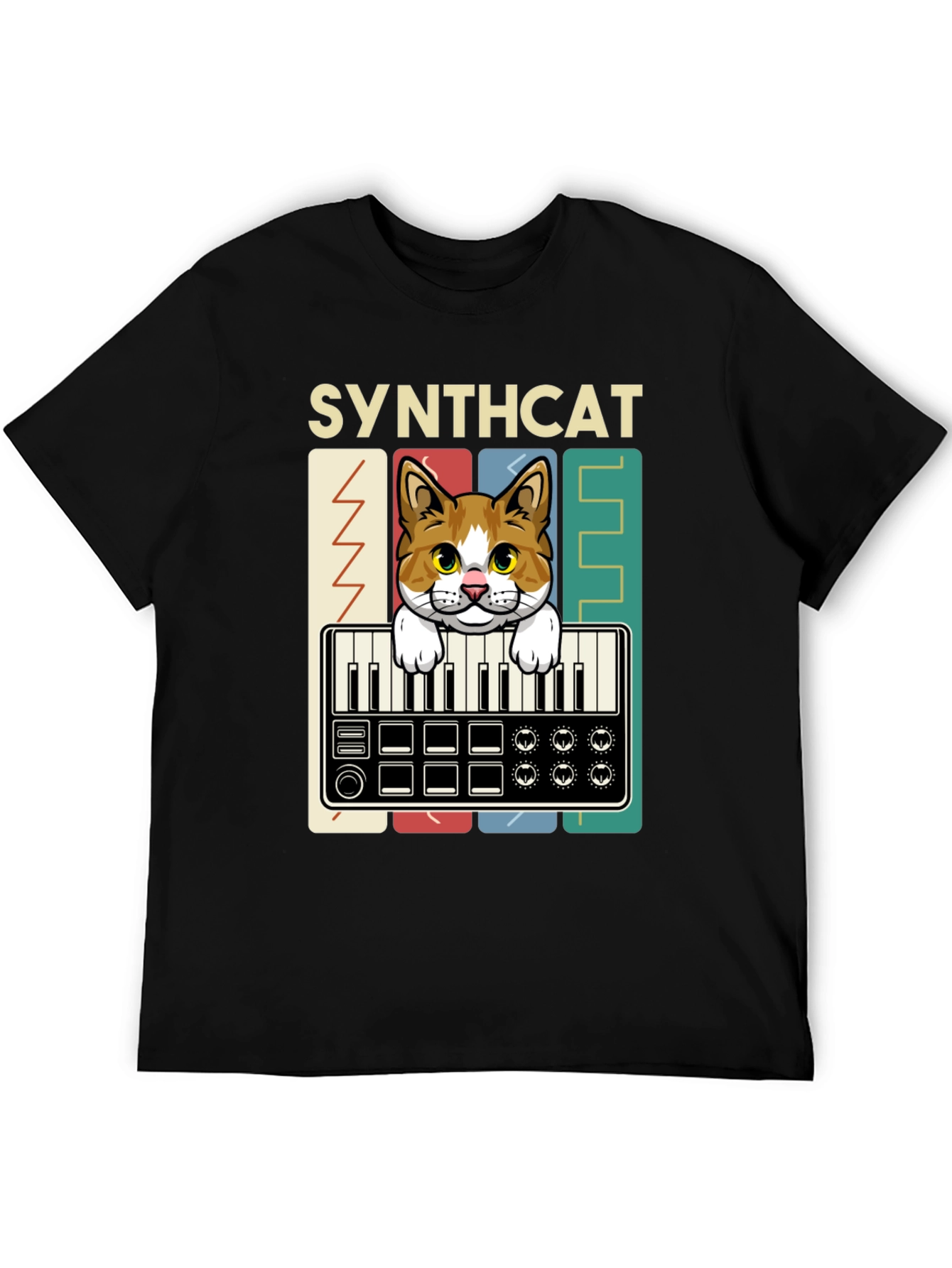 Synthcat Graphic T-Shirt: Keyboard Playing Cat