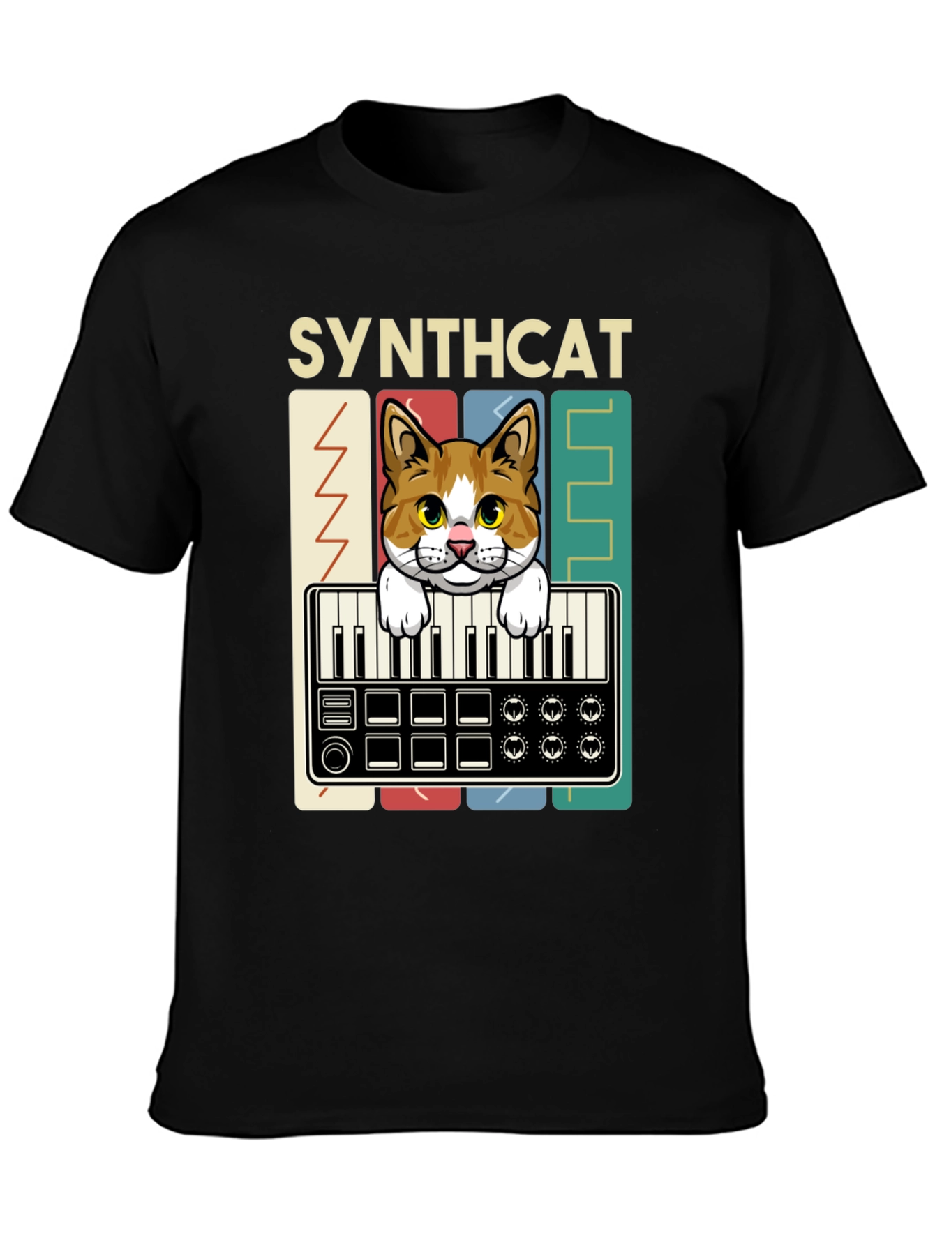 Synthcat Graphic T-Shirt: Keyboard Playing Cat