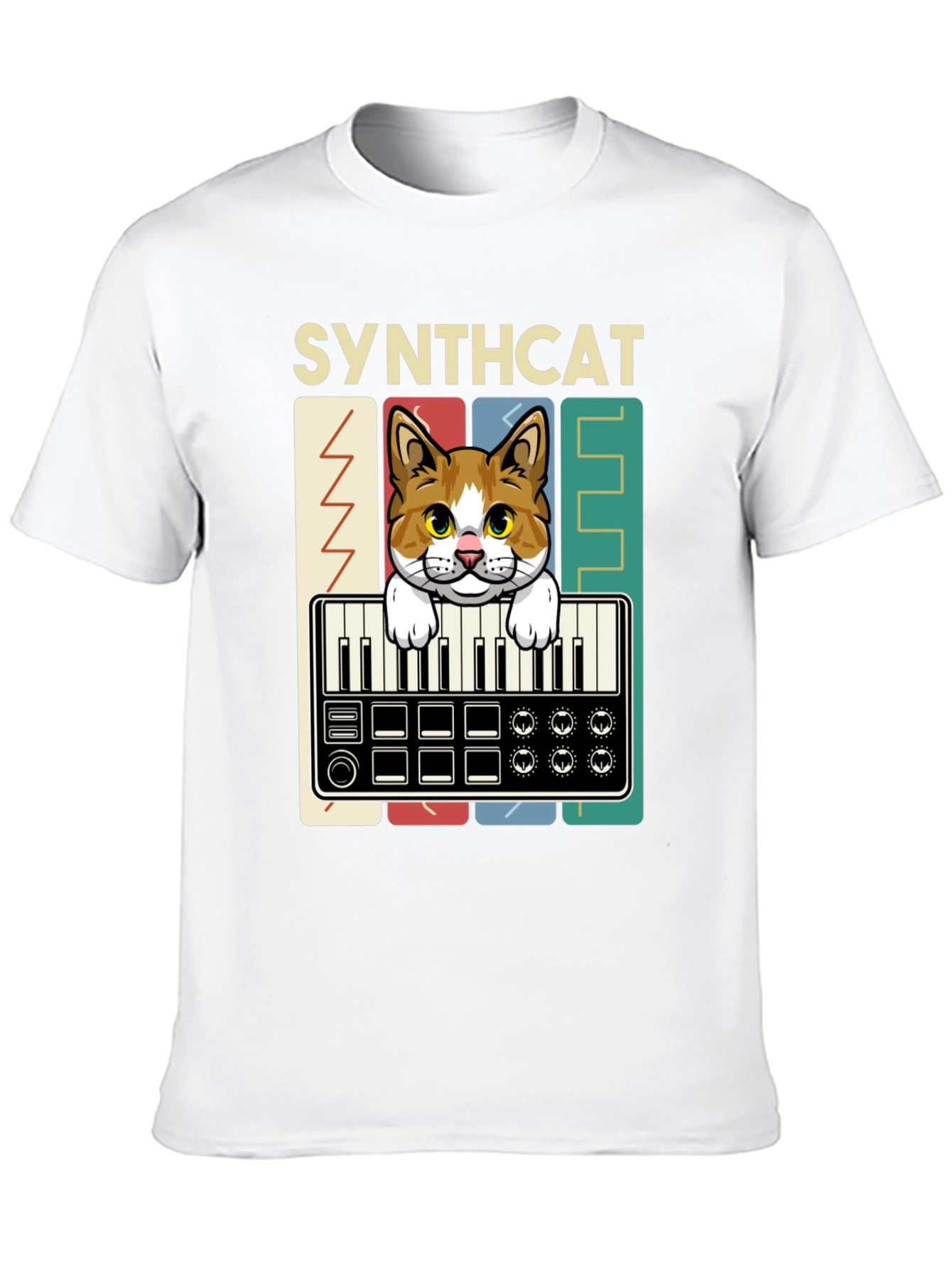 Synthcat Graphic T-Shirt: Keyboard Playing Cat