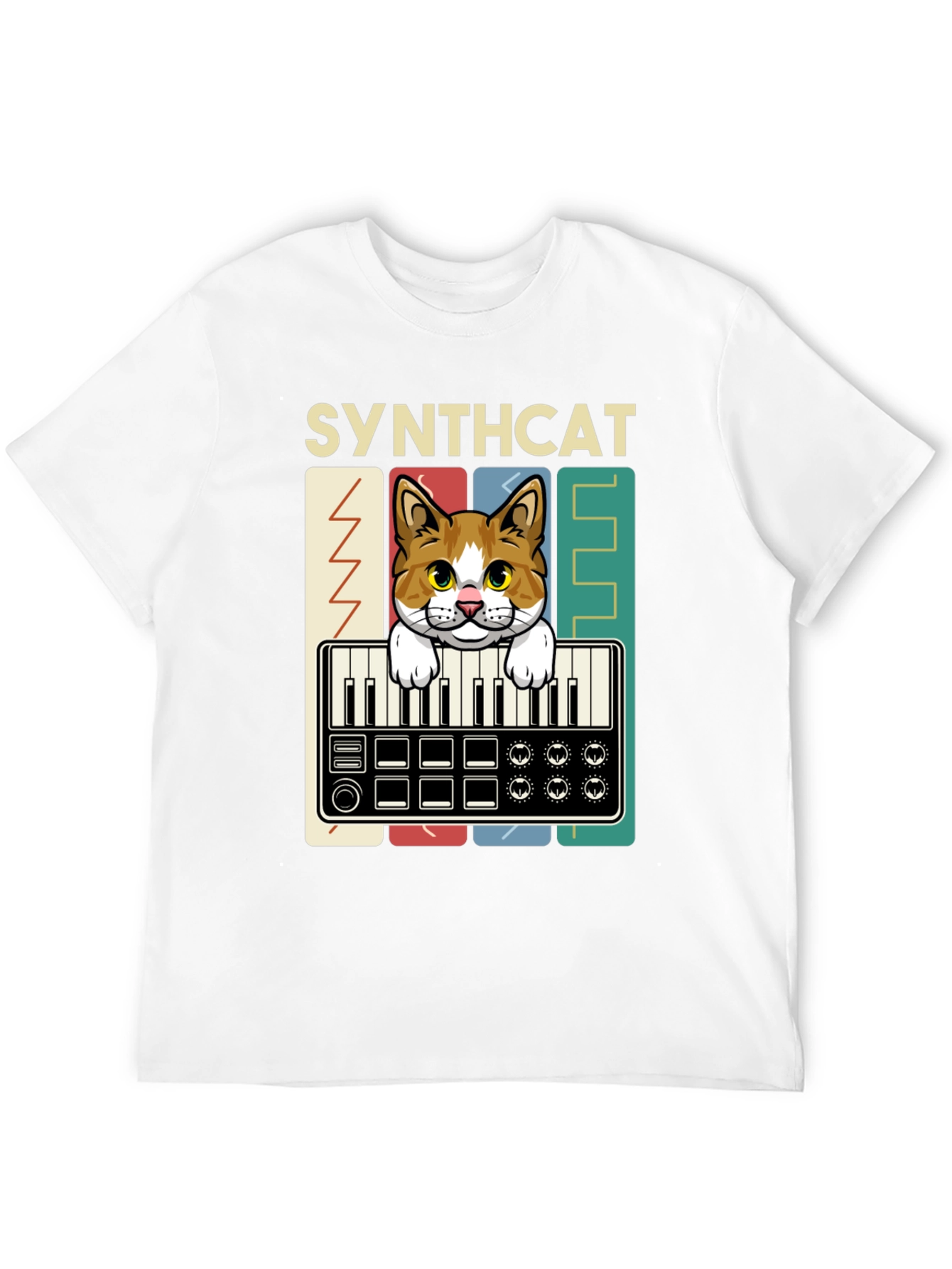 Synthcat Graphic T-Shirt: Keyboard Playing Cat