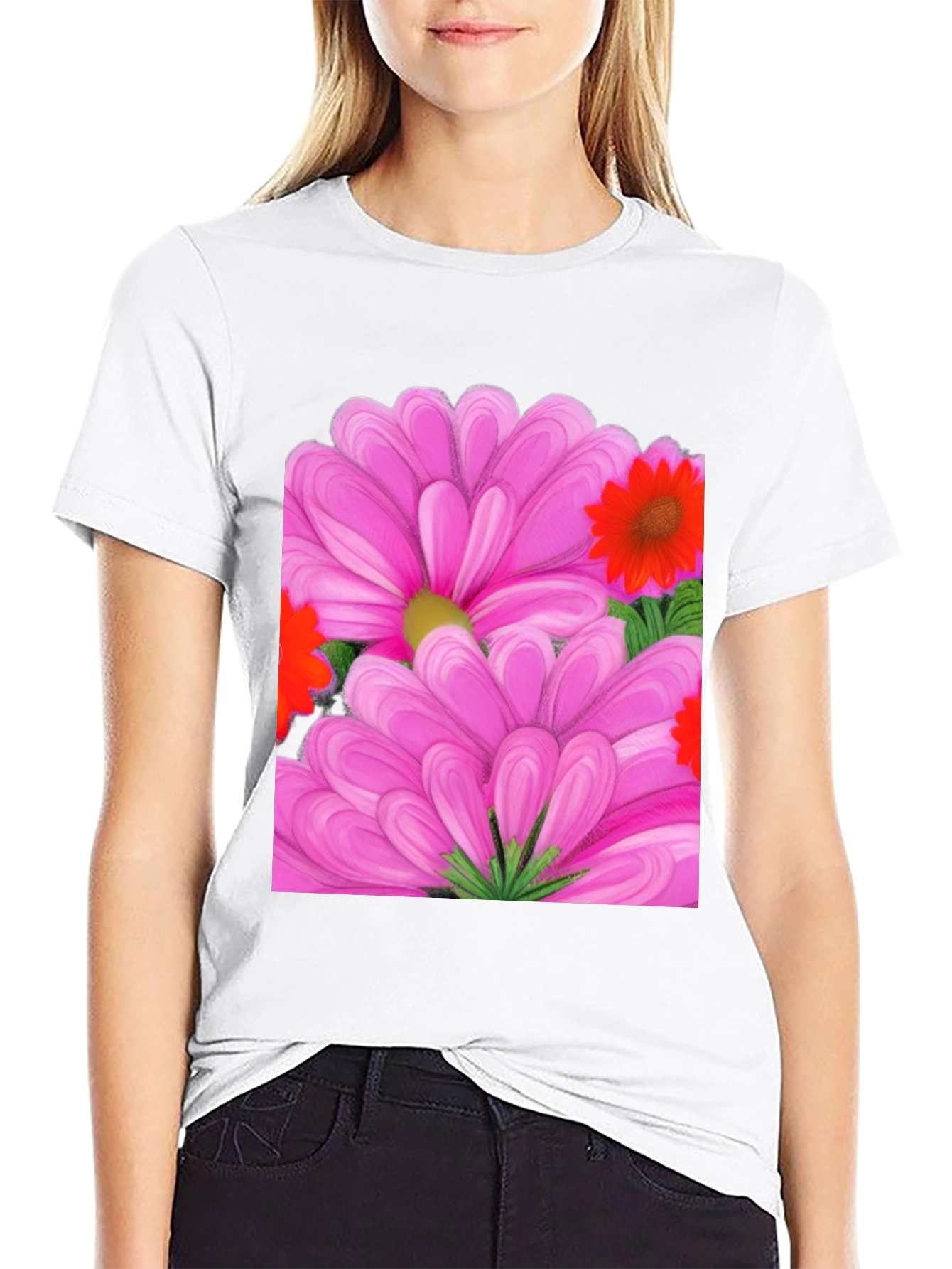 Floral Print T-Shirt: Vibrant Pink Blossom Design