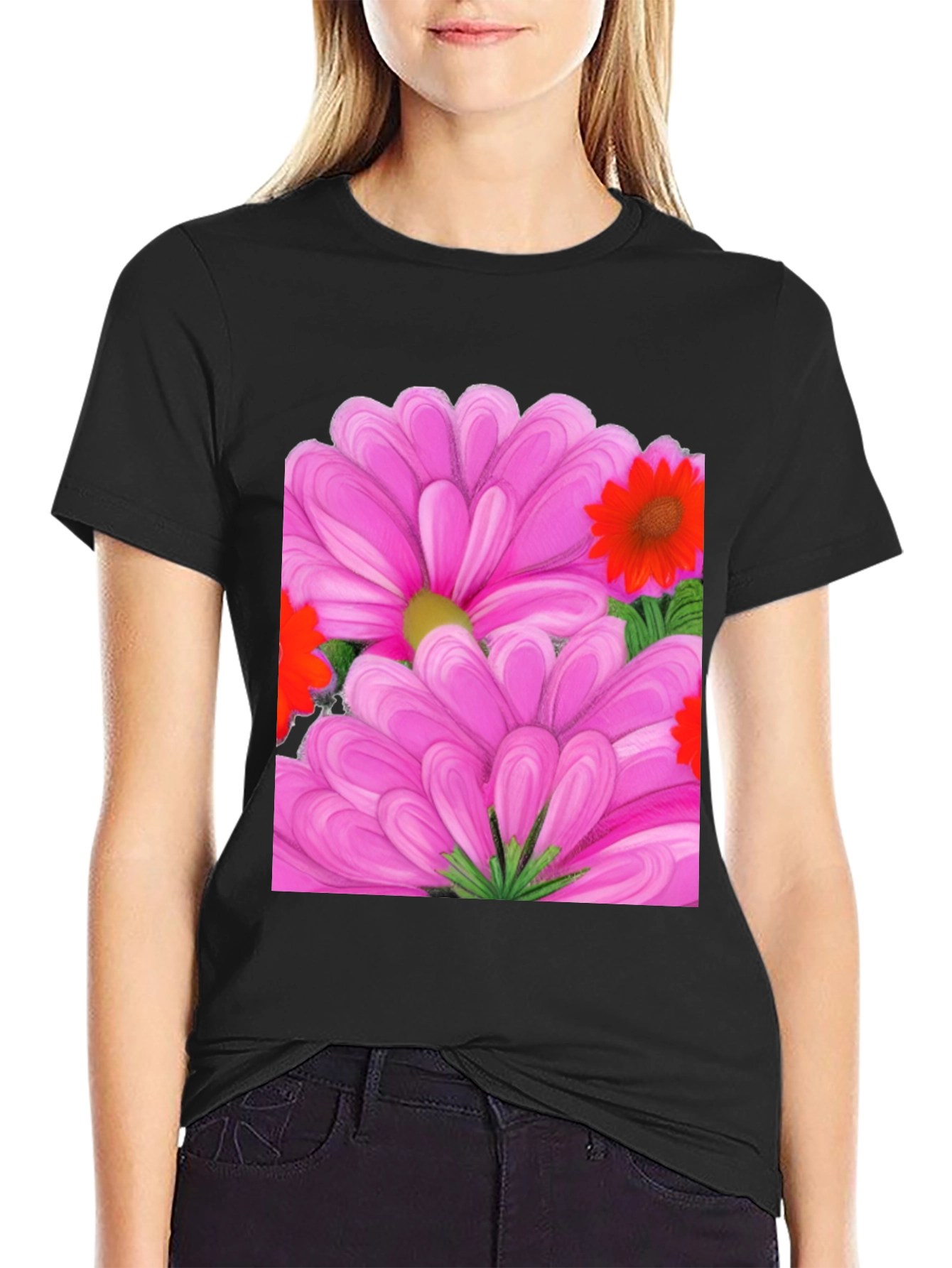 Floral Print T-Shirt: Vibrant Pink Blossom Design