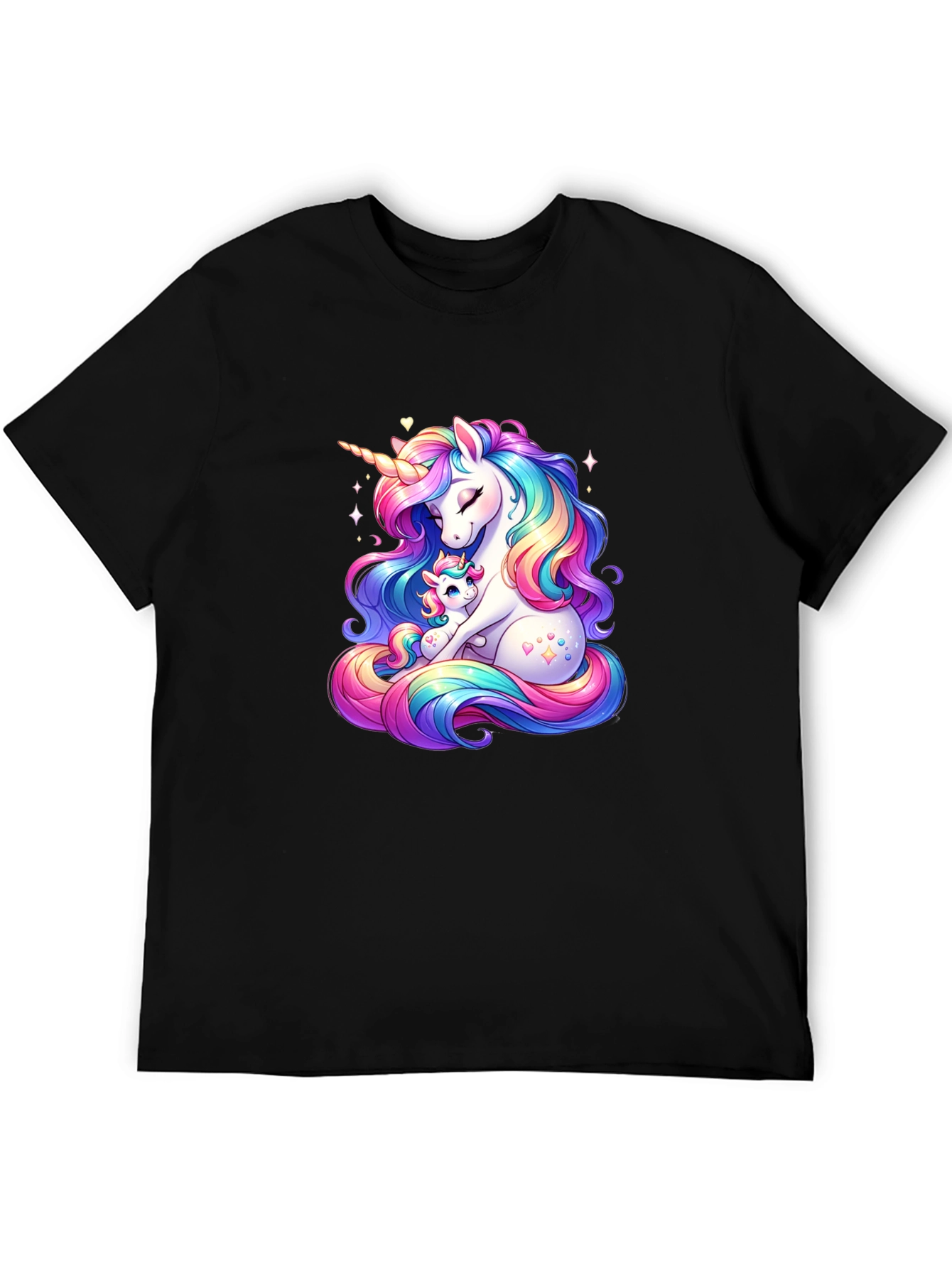 Unicorn Mom and Baby Black T-Shirt