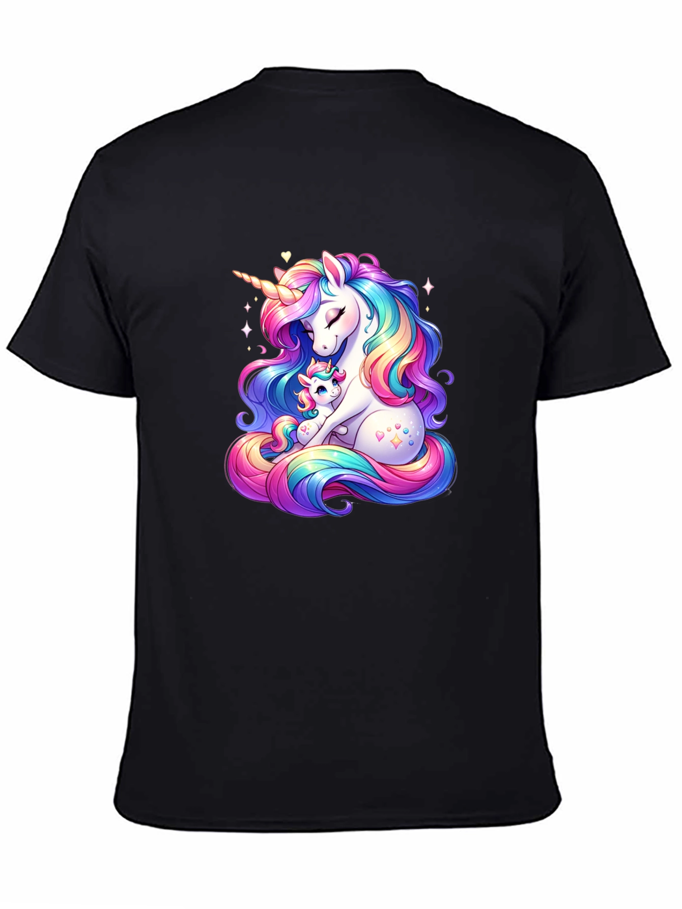 Unicorn Mom and Baby Black T-Shirt