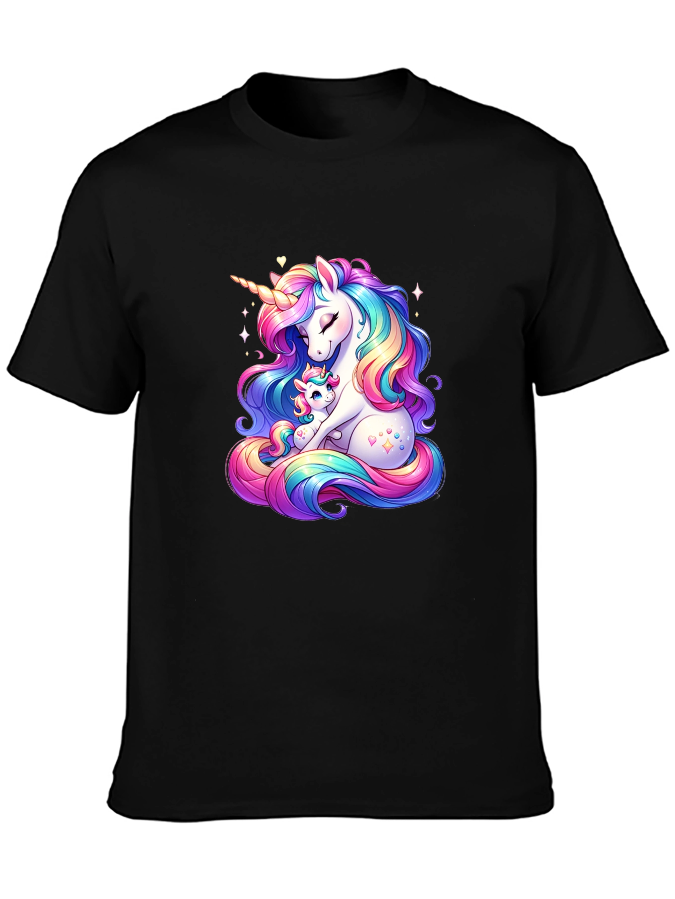 Unicorn Mom and Baby Black T-Shirt