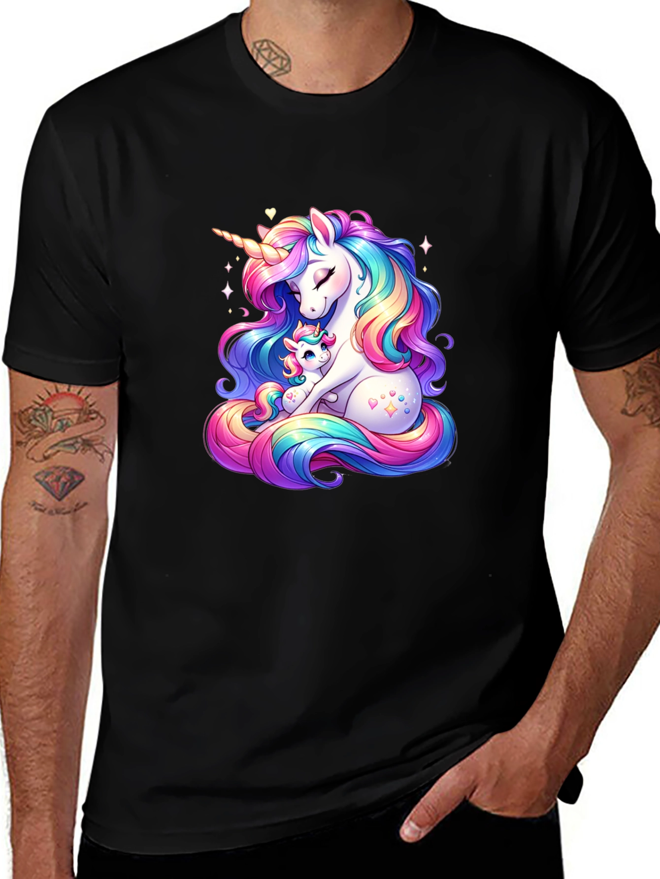 Unicorn Mom and Baby Black T-Shirt