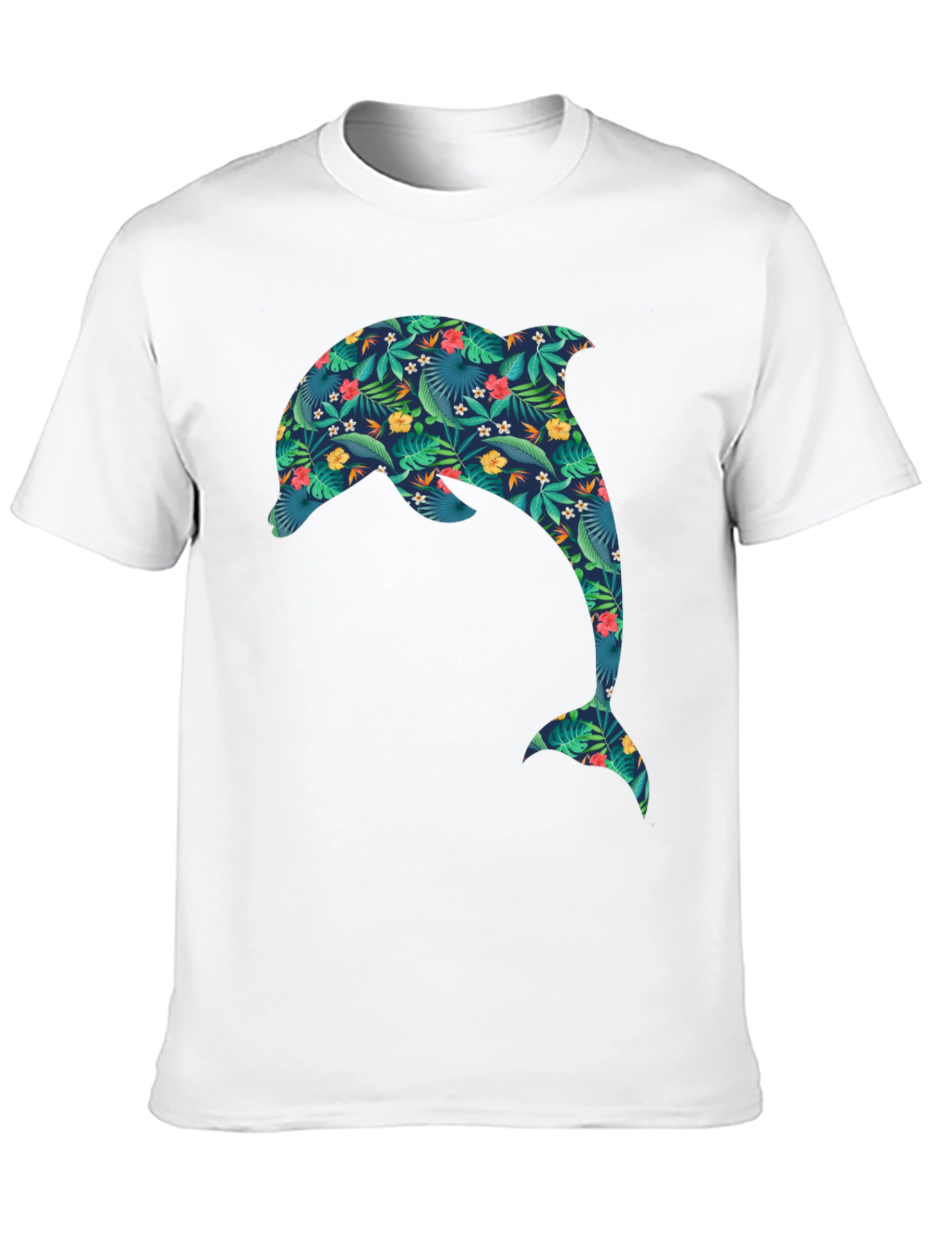 Tropical Dolphin Print Black T-Shirt