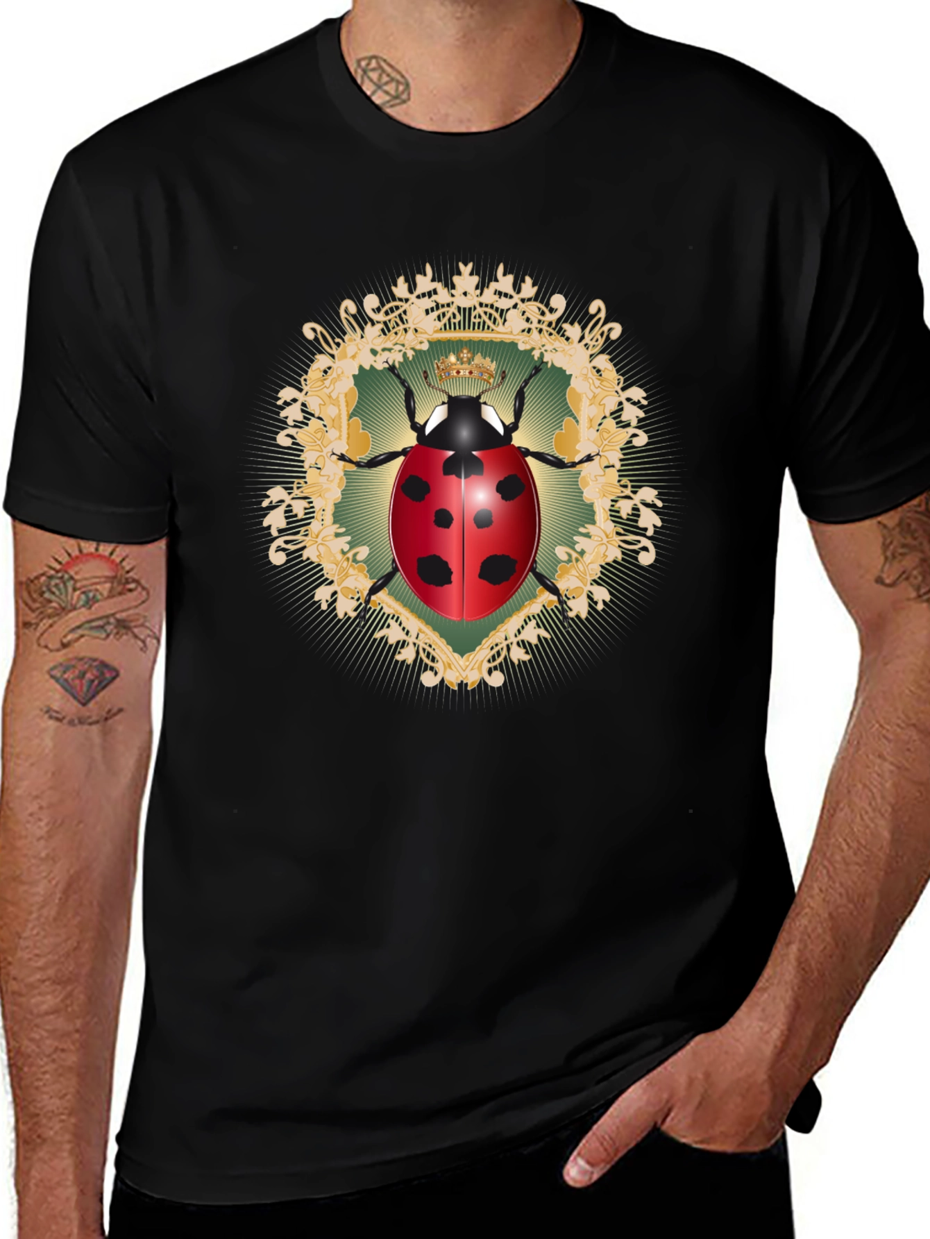 Ladybug Crown Graphic Black T-Shirt
