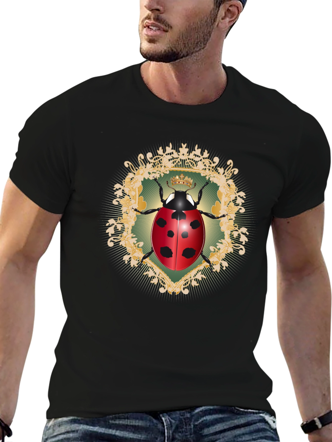Ladybug Crown Graphic Black T-Shirt