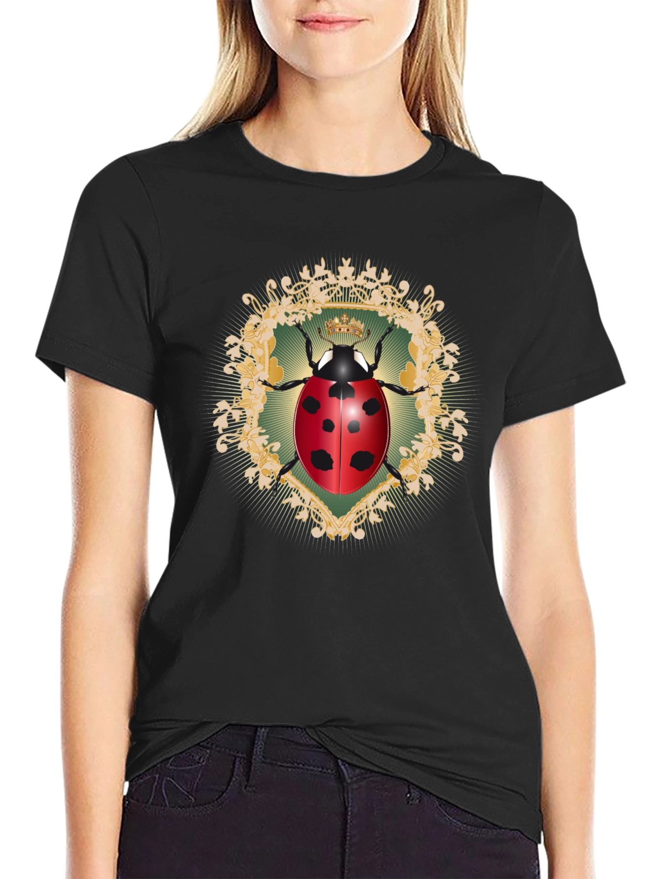 Ladybug Crown Graphic Black T-Shirt