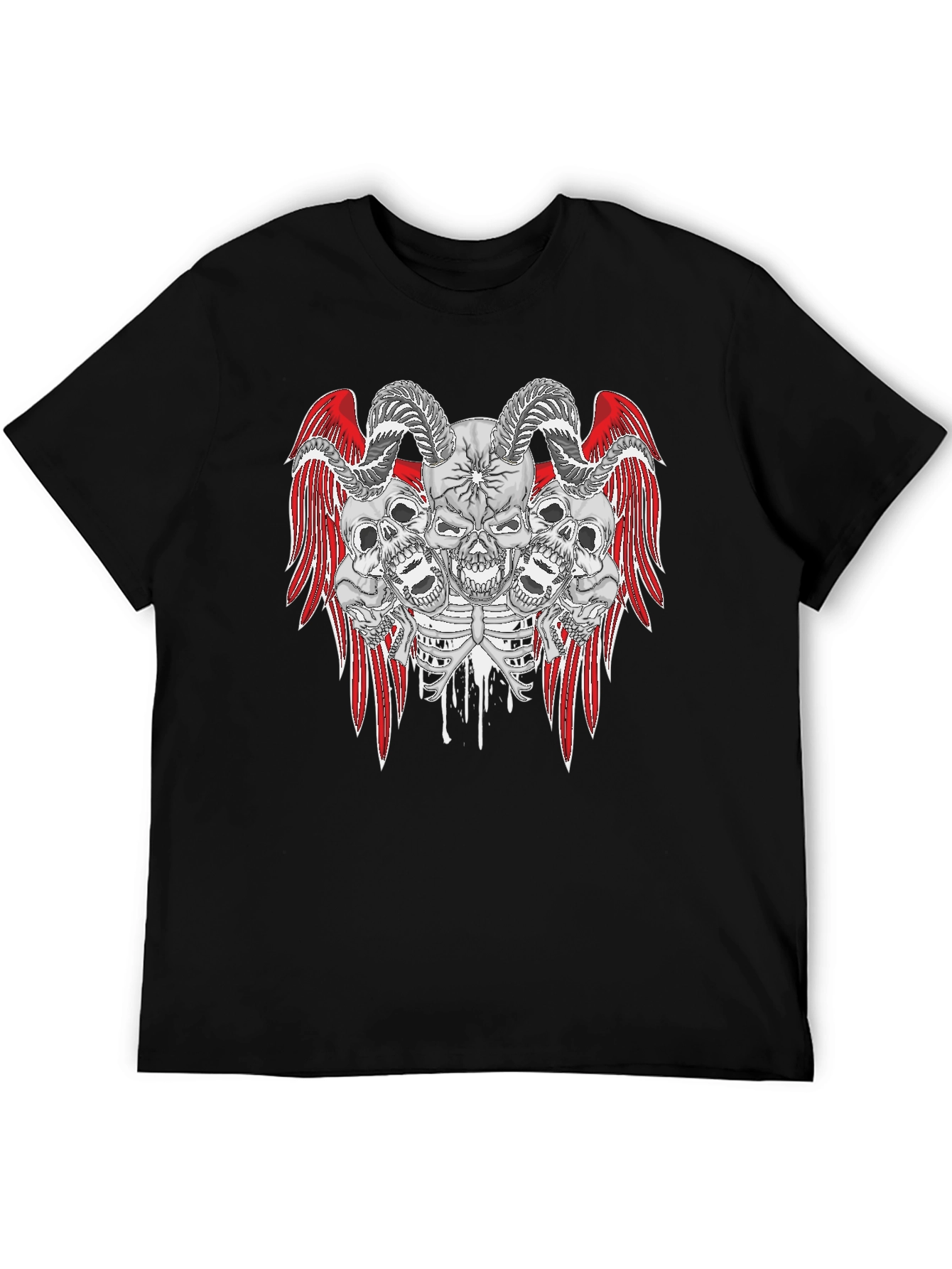 Skull and Wings Graphic Print Tee - Gothic Style