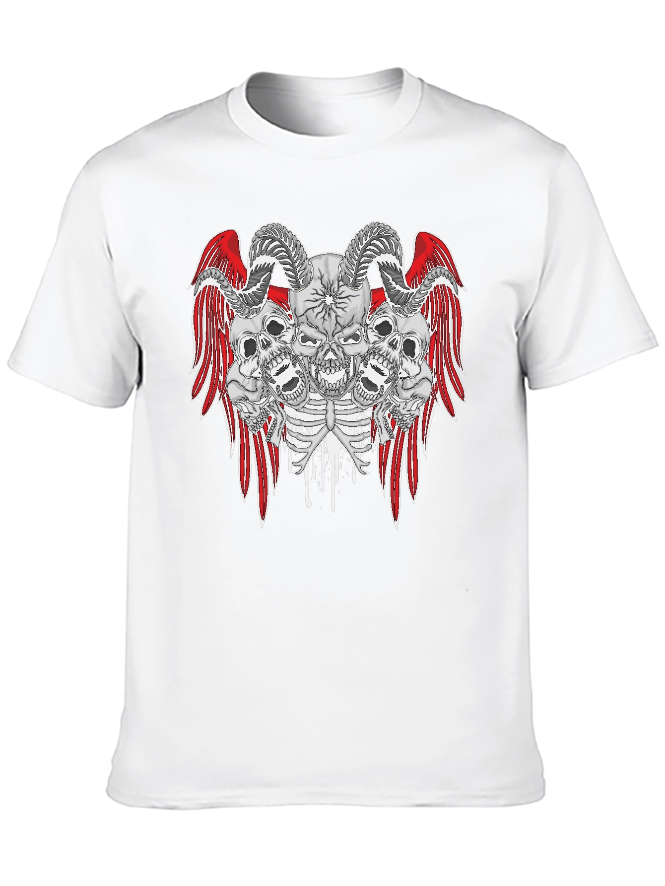 Skull and Wings Graphic Print Tee - Gothic Style