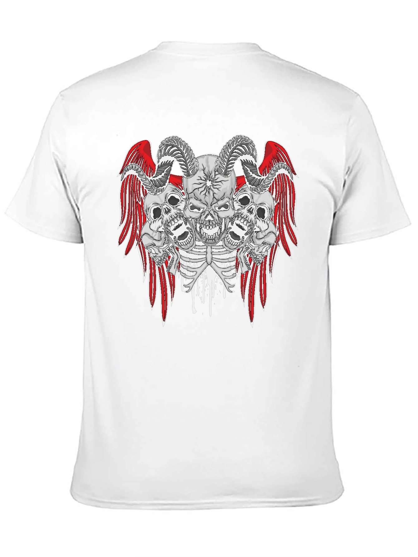 Skull and Wings Graphic Print Tee - Gothic Style